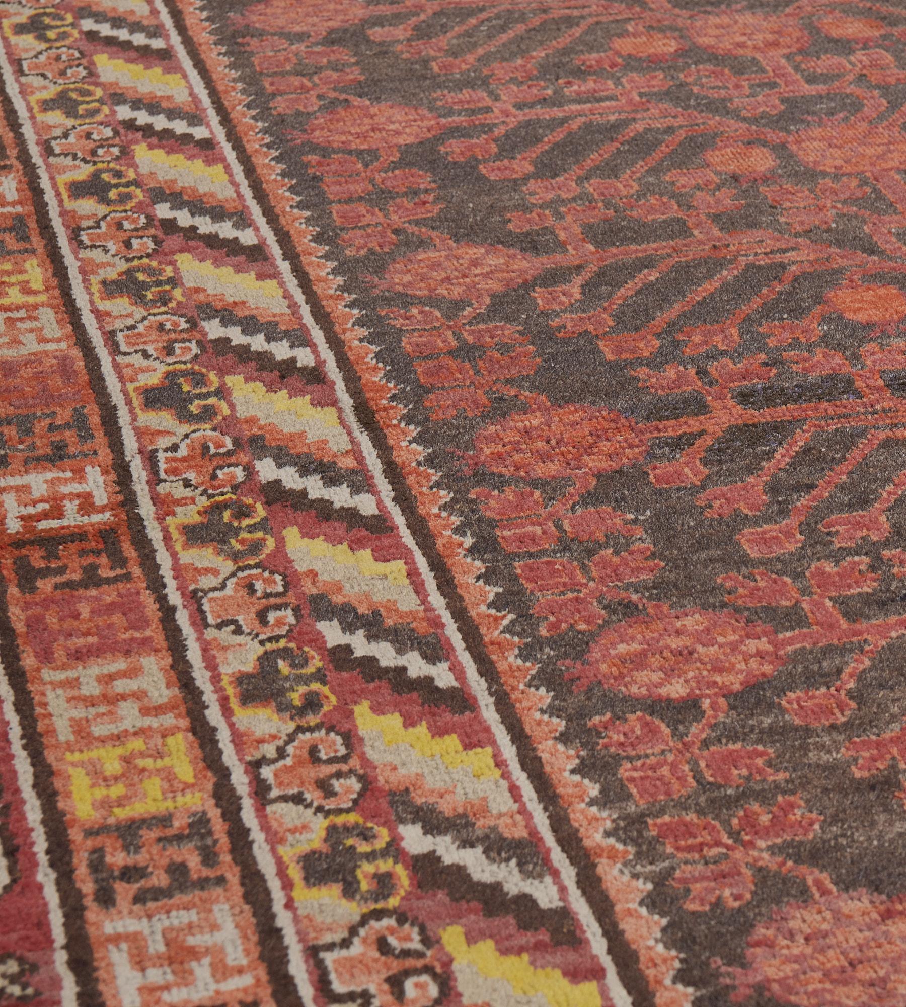 Antique Hand-Knotted Red Pomegranate Khotan Rug In Good Condition For Sale In West Hollywood, CA