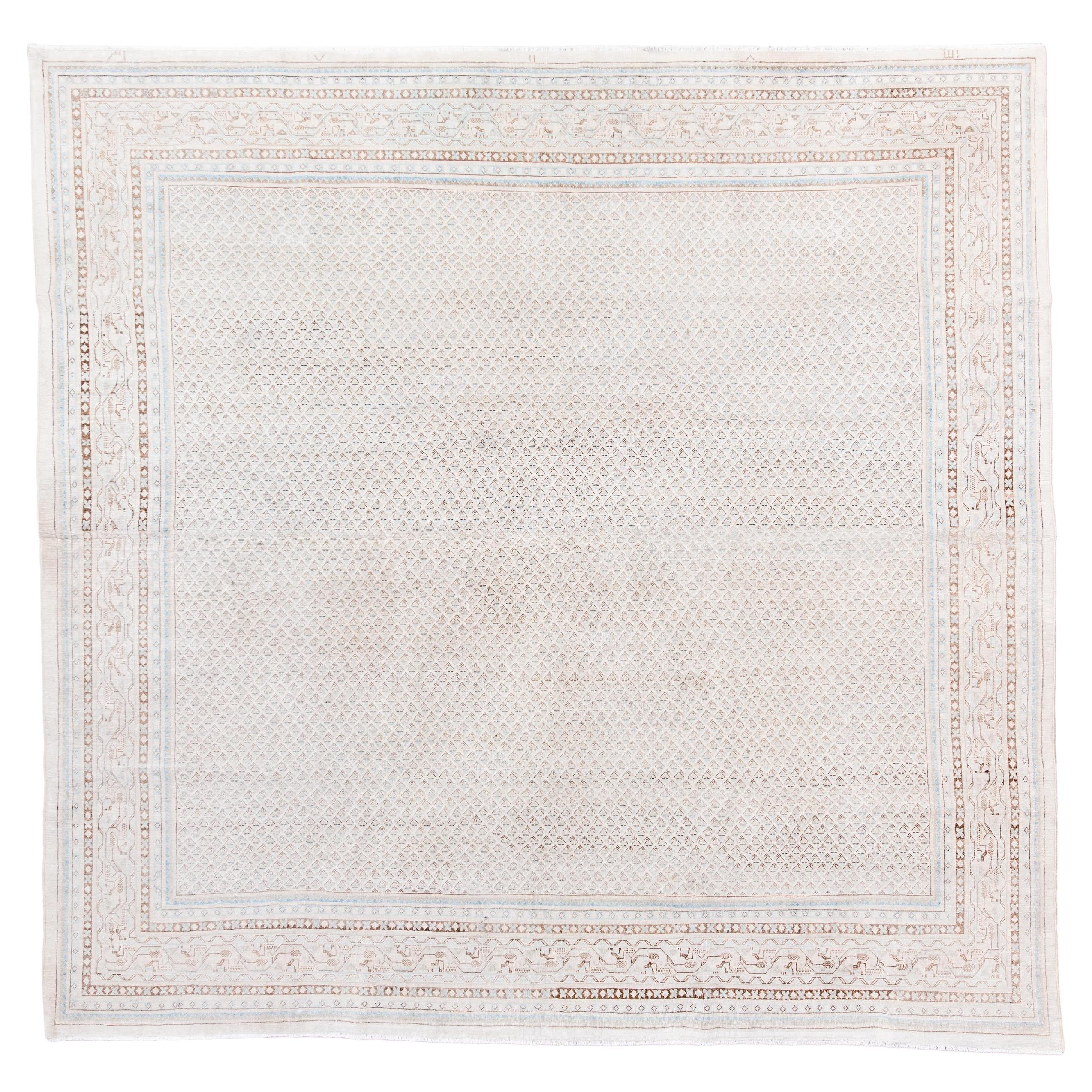 Antique Hand-Knotted Saraband Rug – Subtle Geometric Elegance For Sale