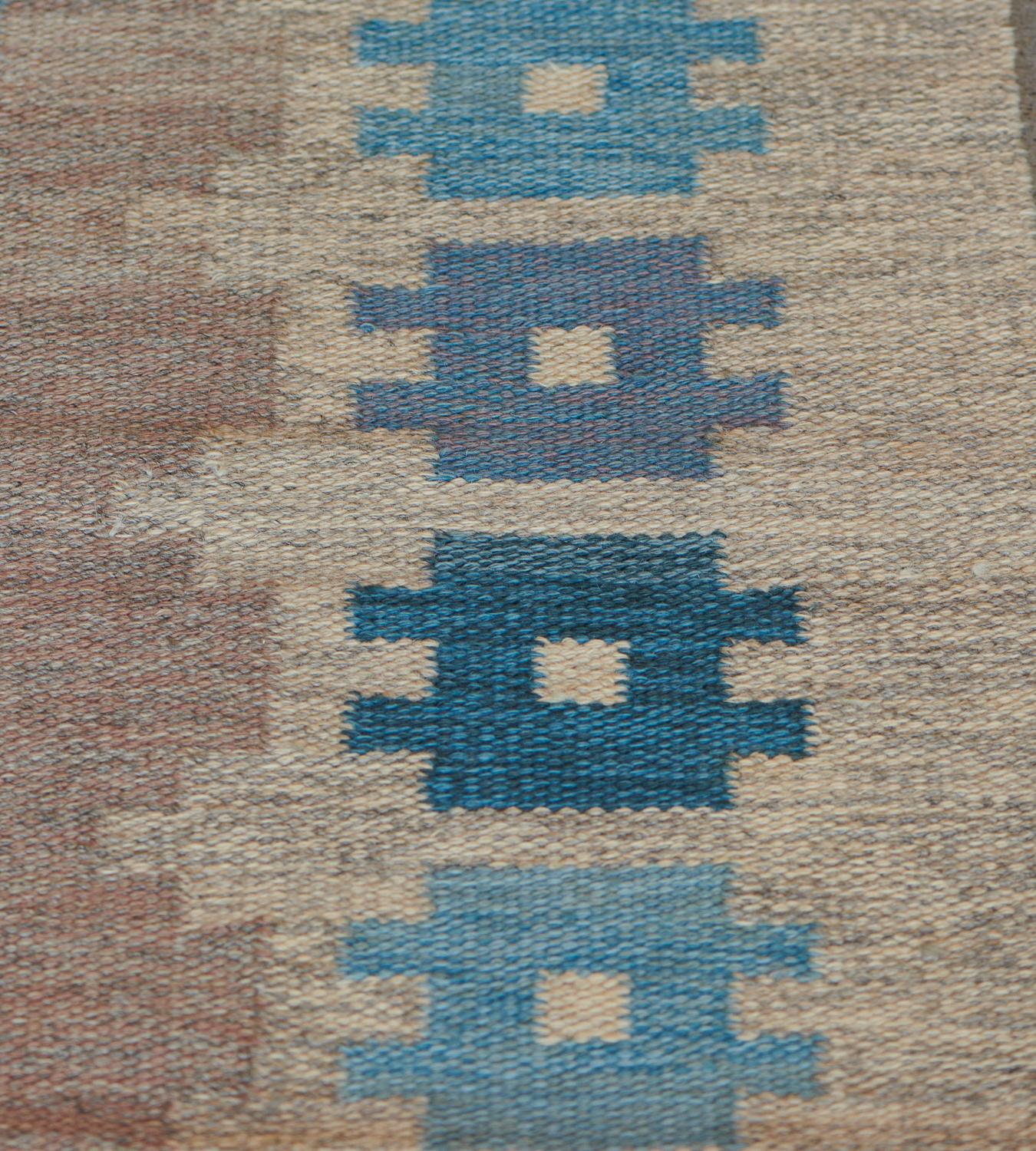 Antique Hand-Knotted Signed Wool Swedish Rug For Sale 1
