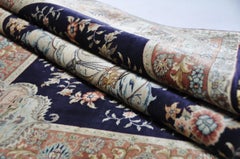 Antiker handgeknüpfter blauer und roter Seidenteppich - Teppich - Hereke