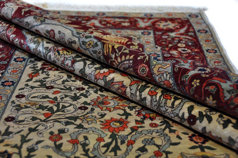 Antique Hand Knotted Silk Rug Hereke For Sale at 1stDibs