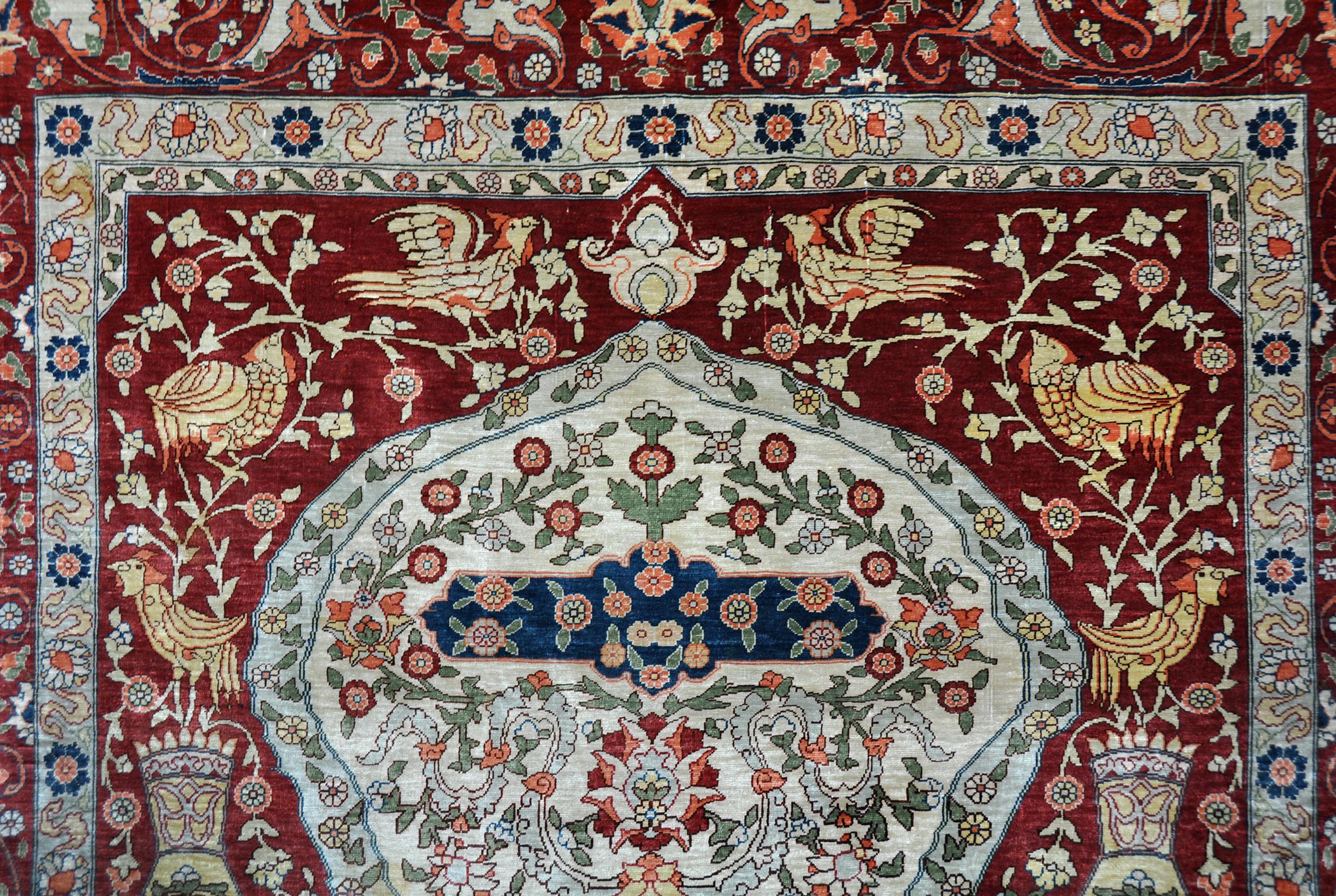 Other Antique Hand Knotted Silk Rug Hereke For Sale
