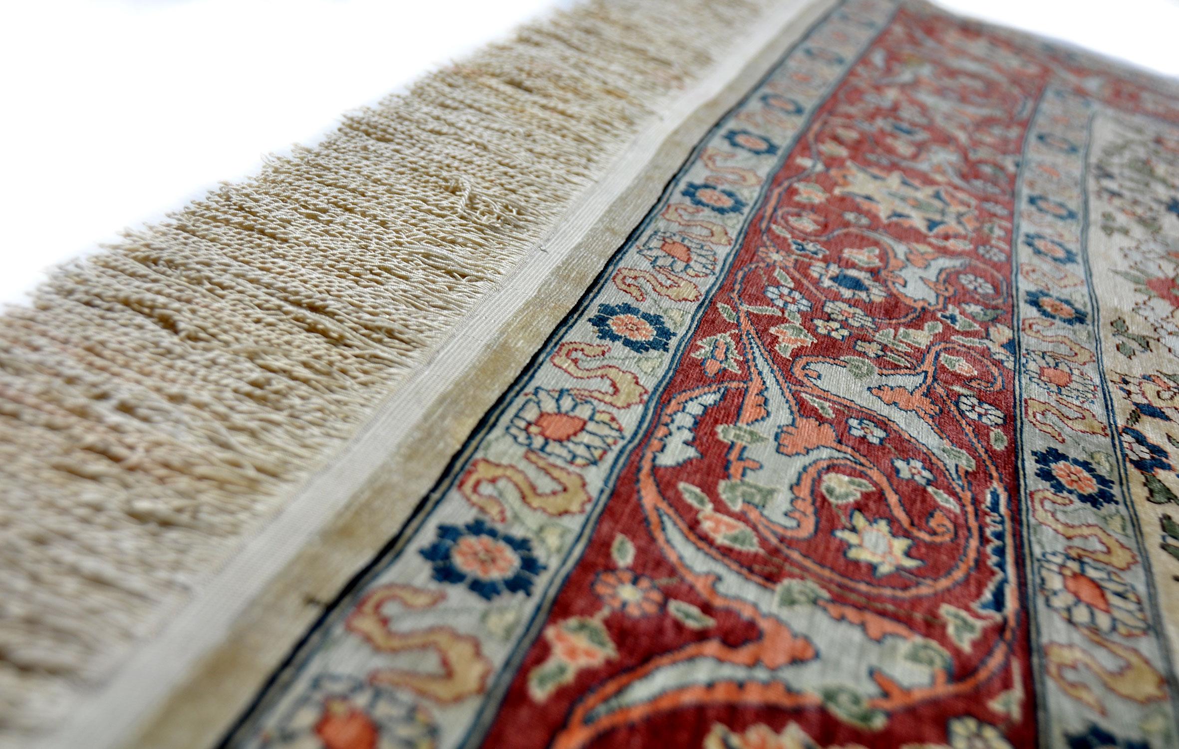 Turkish Antique Hand Knotted Silk Rug Hereke For Sale