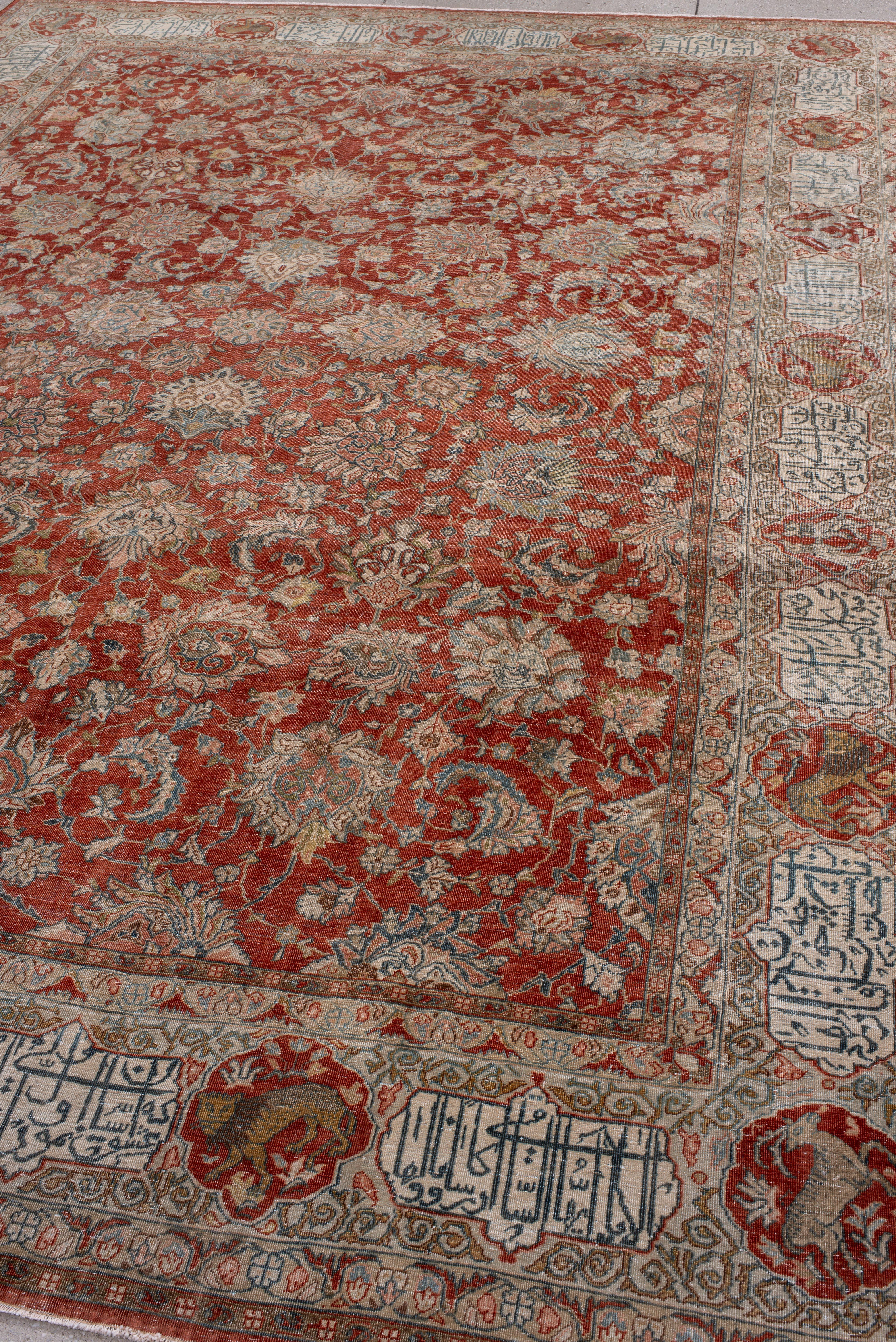 Antico tappeto Tabriz annodato a mano - Bordo calligrafico persiano in vendita 2