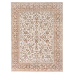 Antique Hand-Knotted Tabriz Rug – Persian Ivory Floral Elegance
