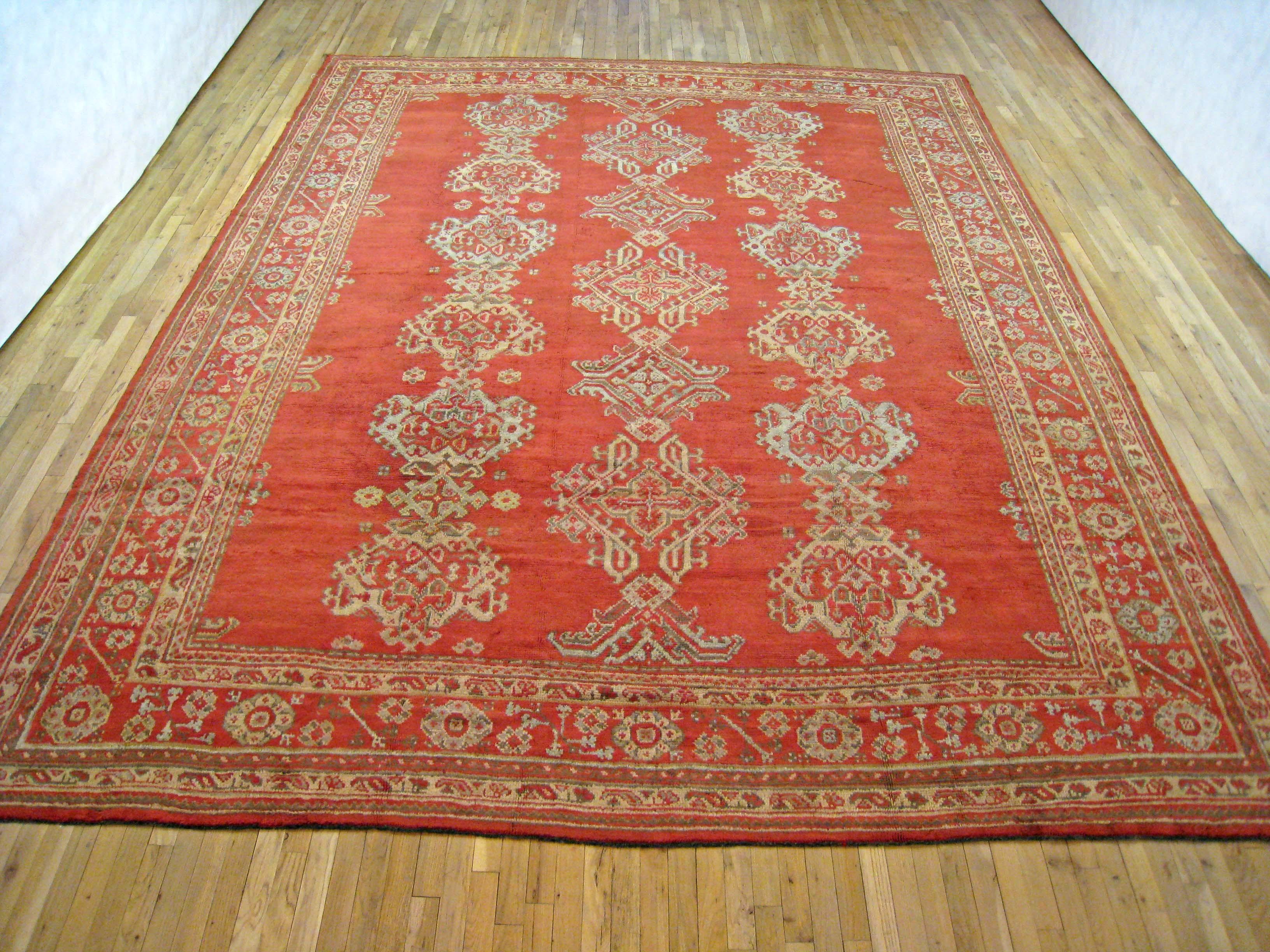 European Antique Hand-Knotted Turkish Oushak Oriental Carpet For Sale
