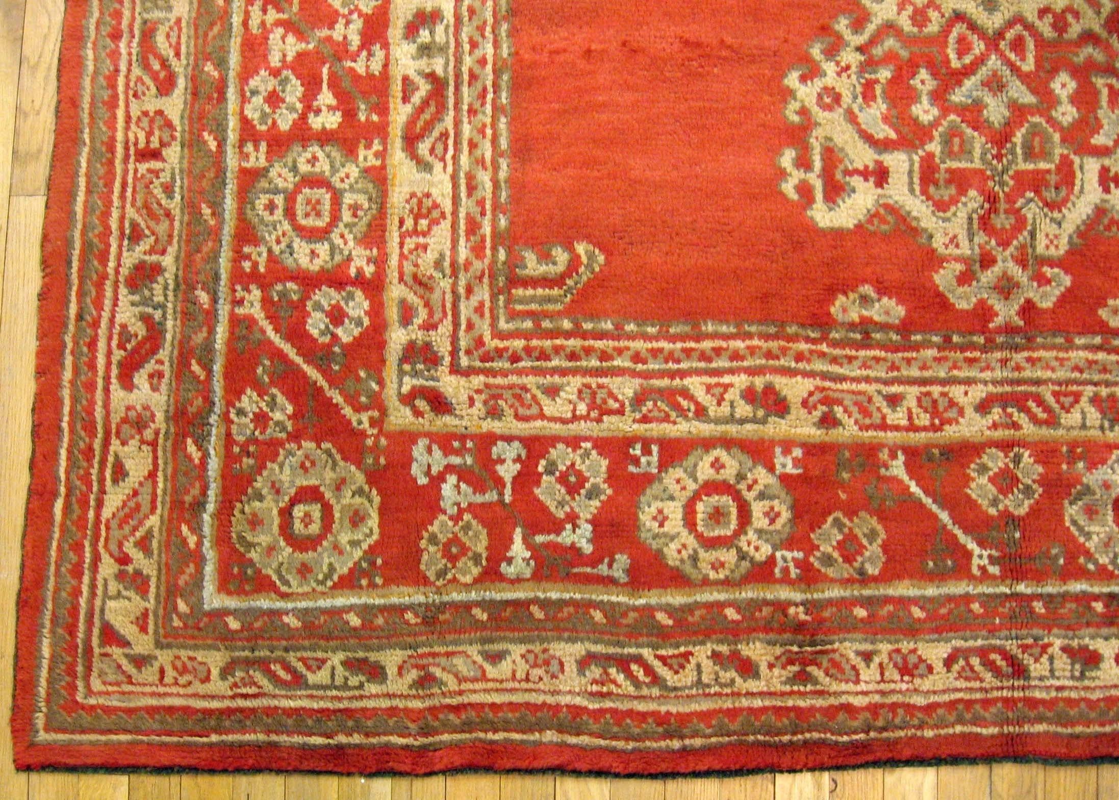 Antique Hand-Knotted Turkish Oushak Oriental Carpet In Good Condition For Sale In New York, NY