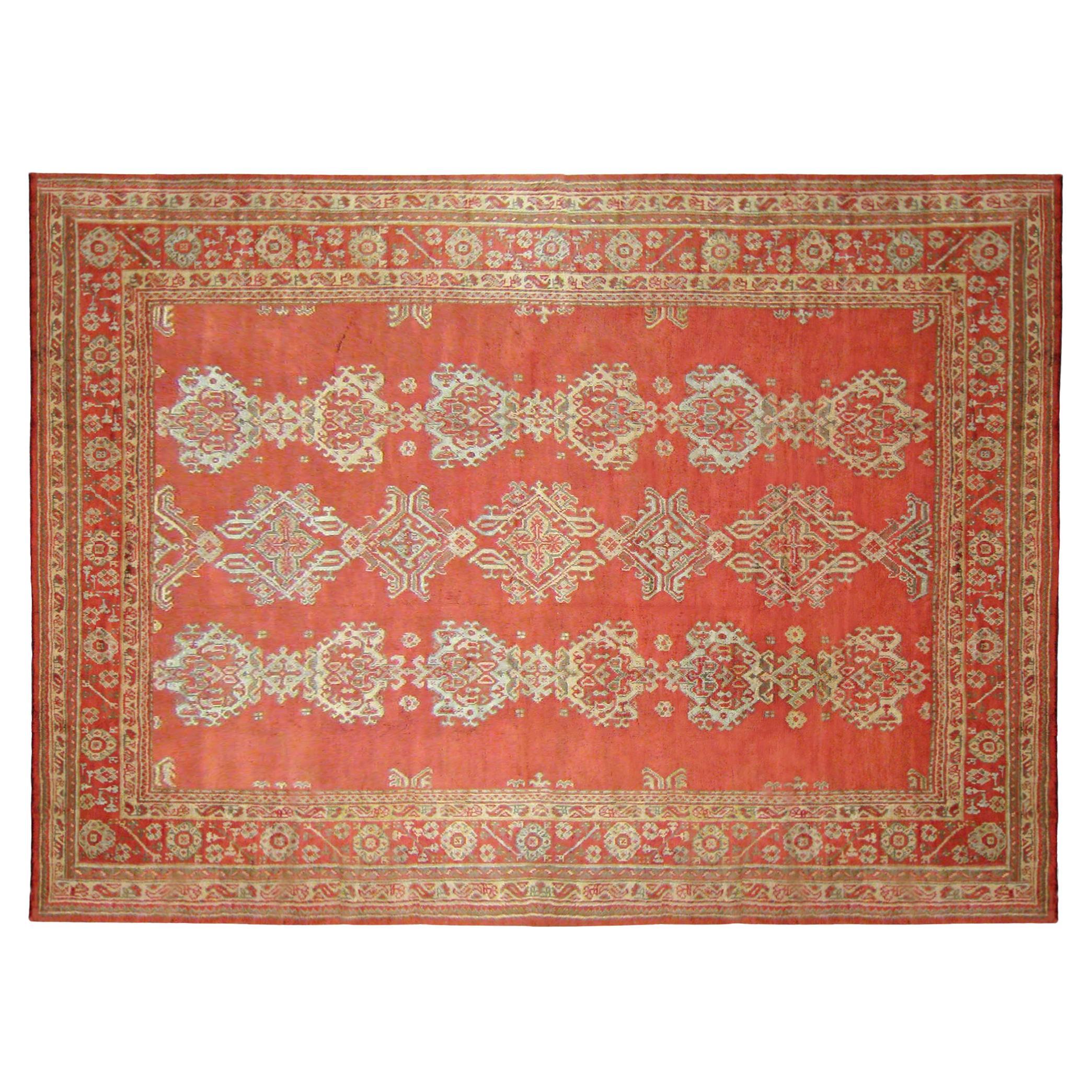 Antique Hand-Knotted Turkish Oushak Oriental Carpet For Sale