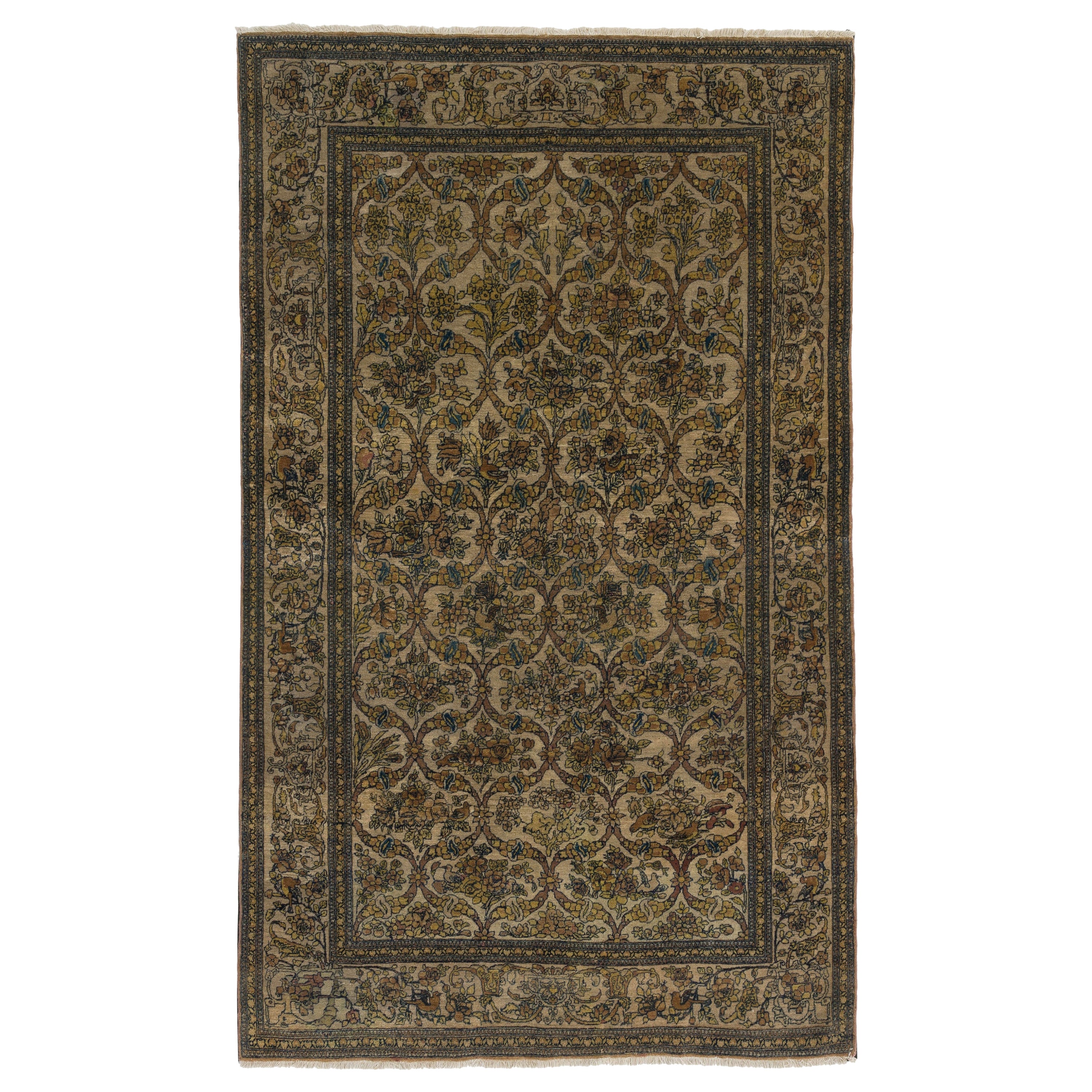 Alfombra turca antigua anudada a mano de 4,4x7,7 pies, circa 1920 en venta