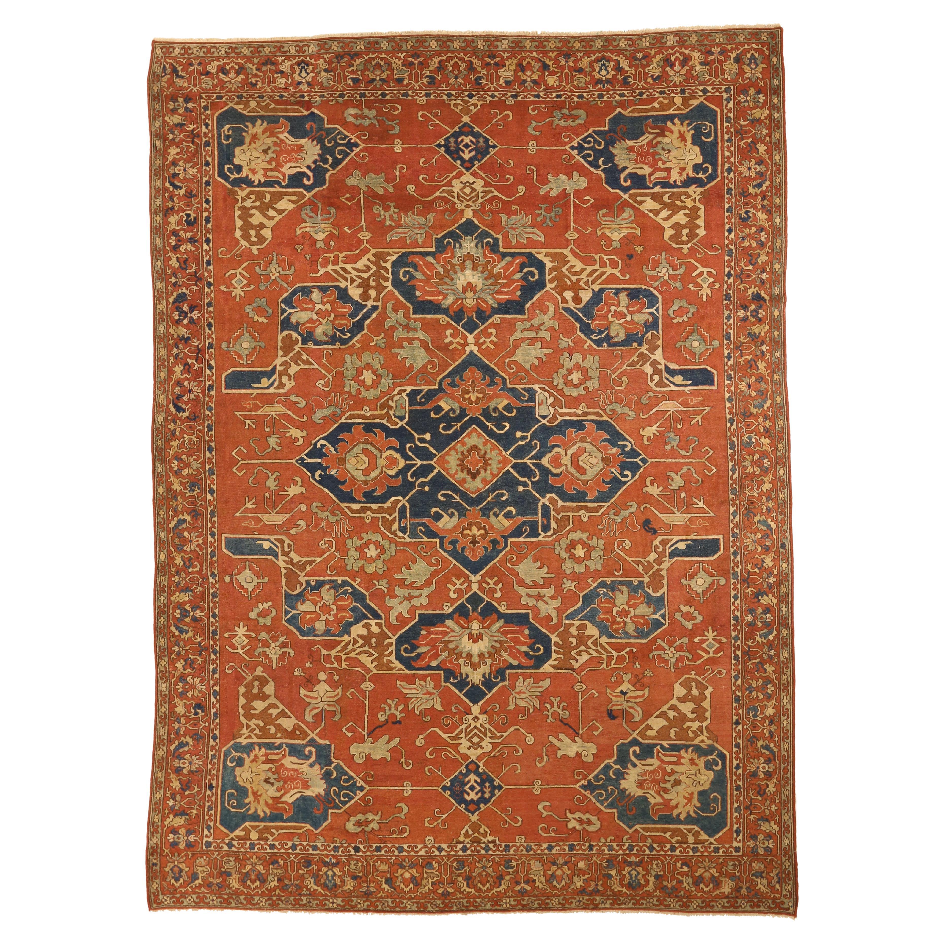 Antique Hand Knotted Turkish Rug Heriz Design