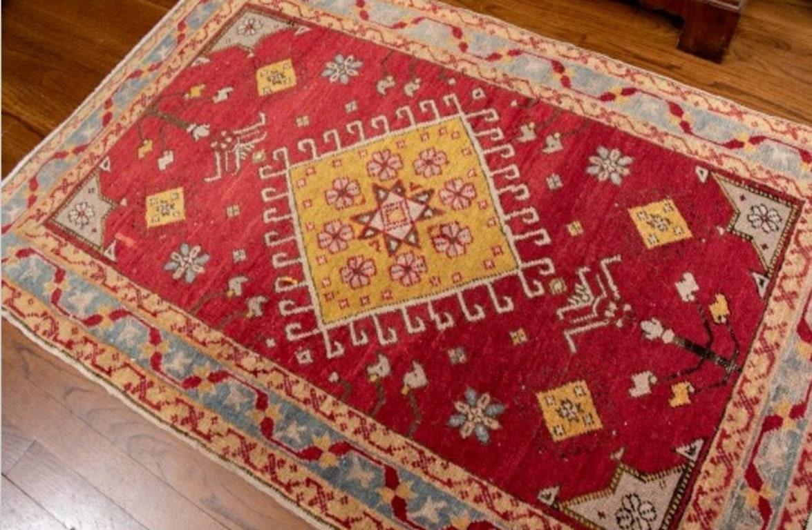 Turkish Antique Hand-Knotted West Anatolian Wool Oushak Accent Rug For Sale