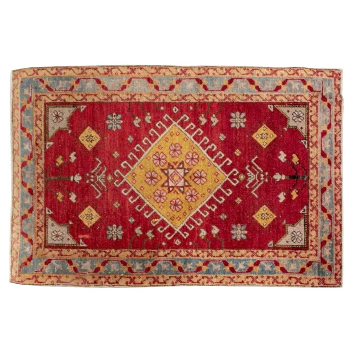 Antiker handgeknüpfter West Anatolischer Oushak-Akzent-Teppich aus Wolle