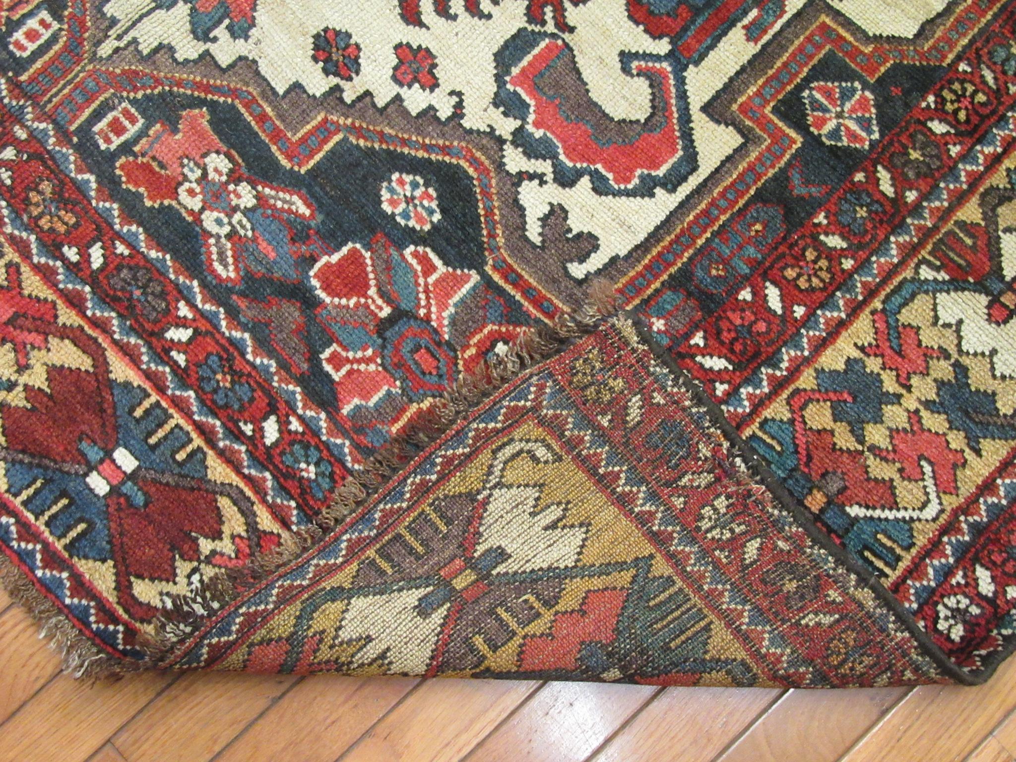 Antique Hand Knotted Wide and Long Runner Rug For Sale 2