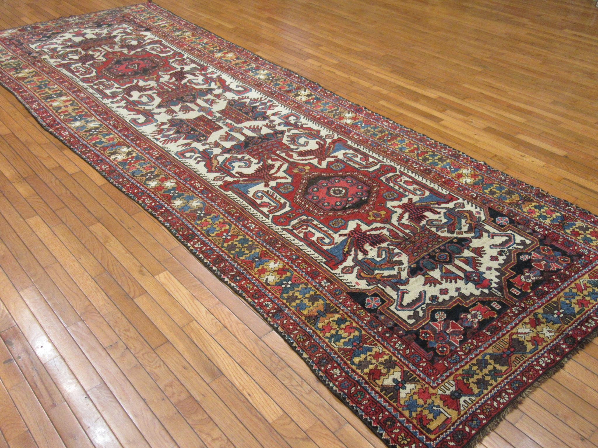 Antique Hand Knotted Wide and Long Runner Rug For Sale 3
