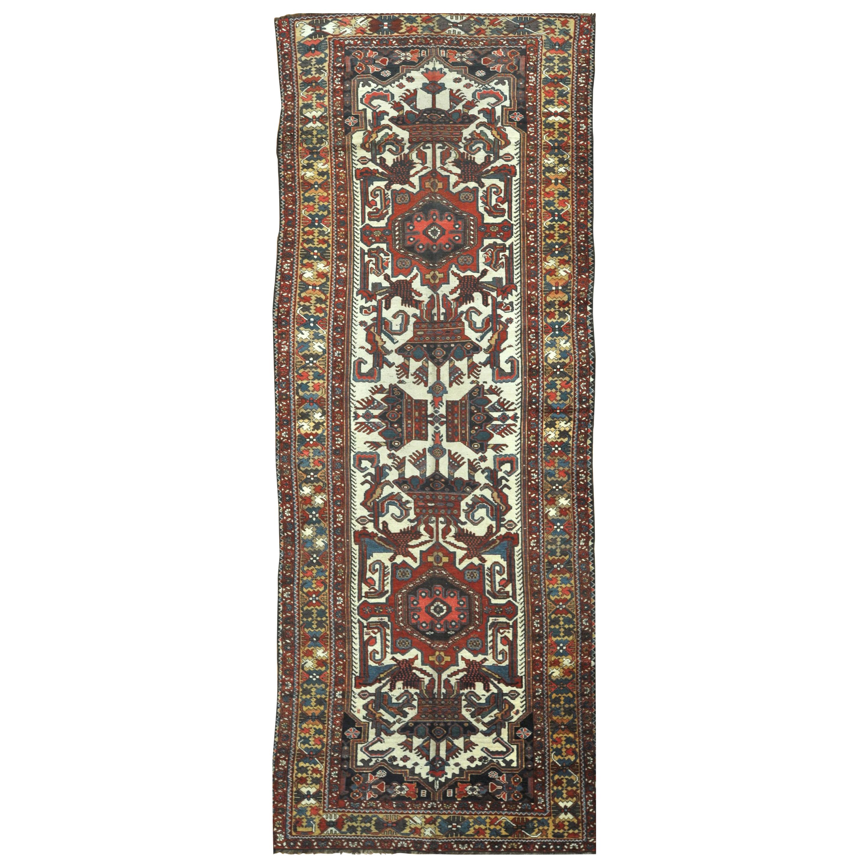 Antique Hand Knotted Wide and Long Runner Rug For Sale
