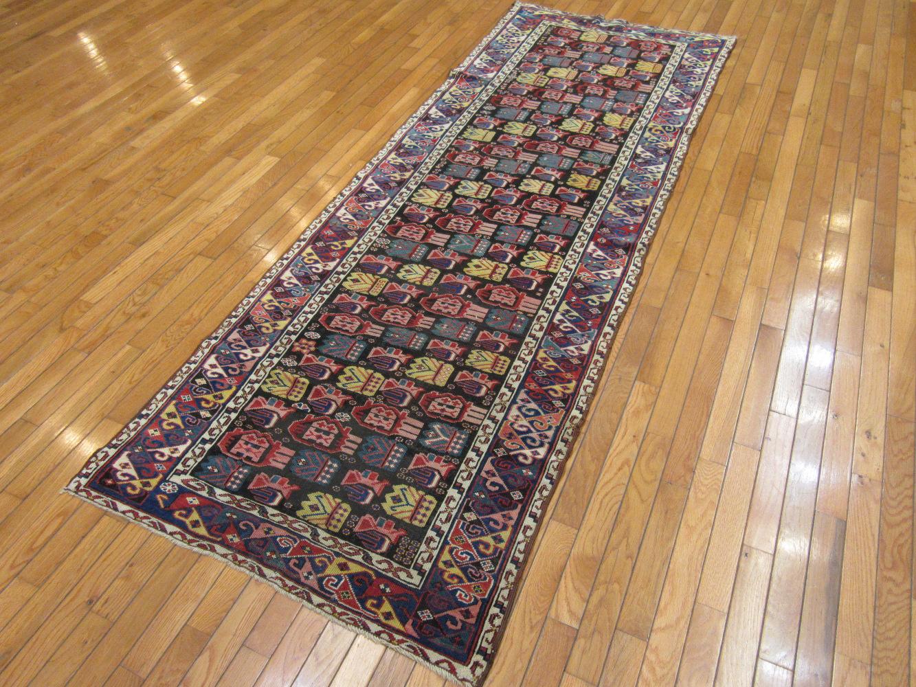 Wool Antique Hand-Knotted wool Caucasian Shirvan Runner Rug For Sale