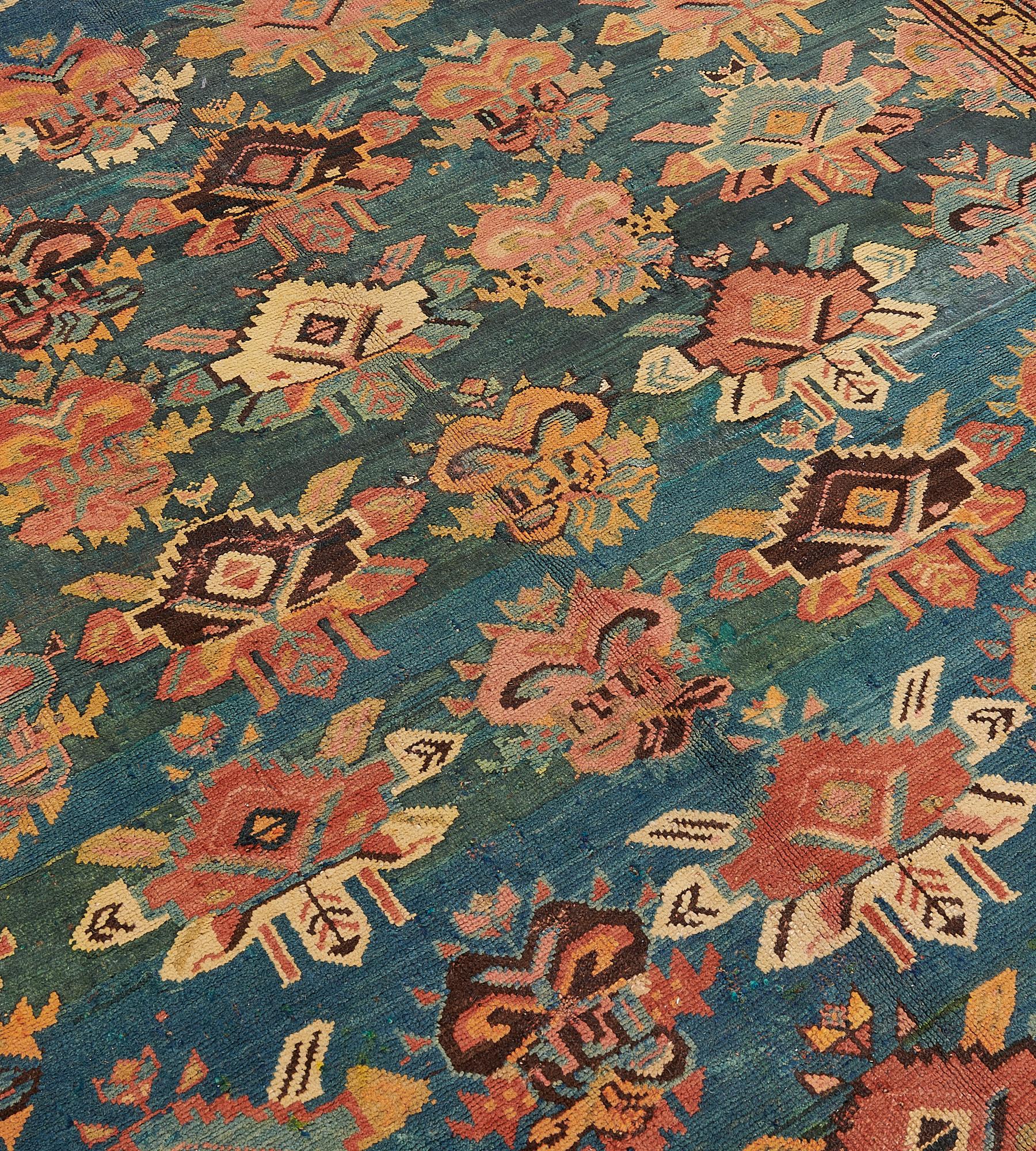 Antique Hand Knotted Wool Floral Karabagh Rug In Good Condition For Sale In West Hollywood, CA