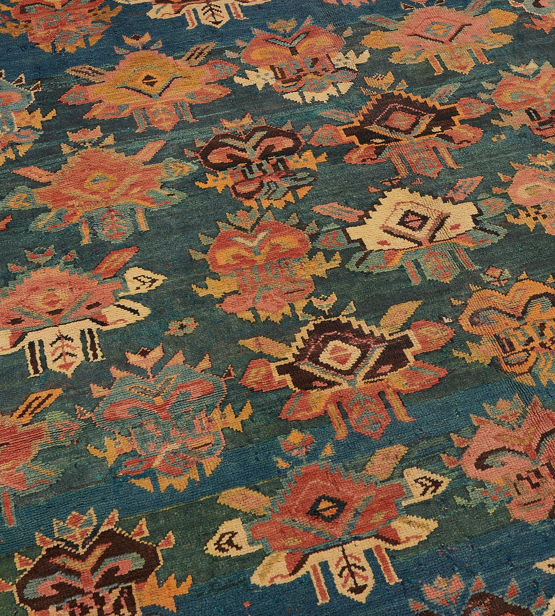 20th Century Antique Hand Knotted Wool Floral Karabagh Rug For Sale