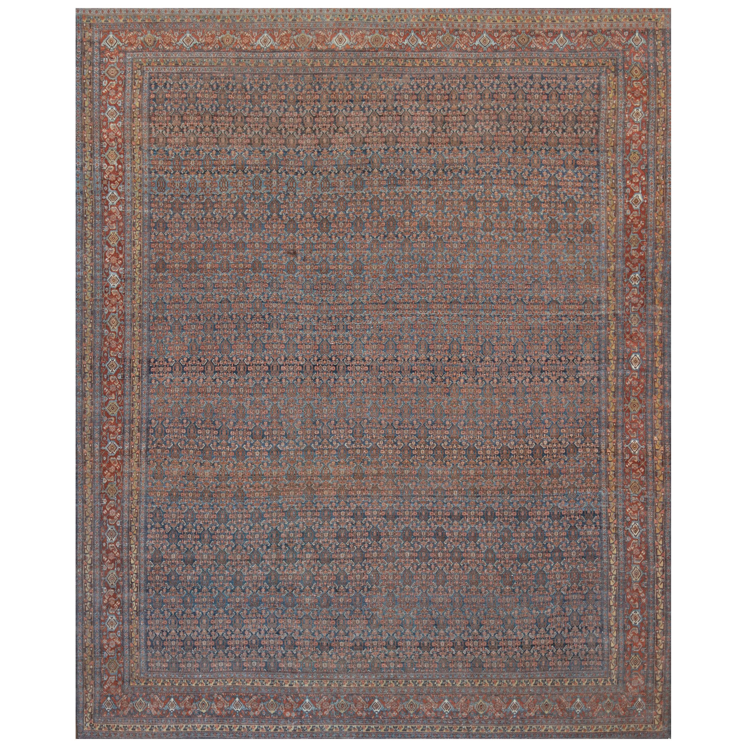 Ancien tapis persan Seneh noué à la main, peint en Herati