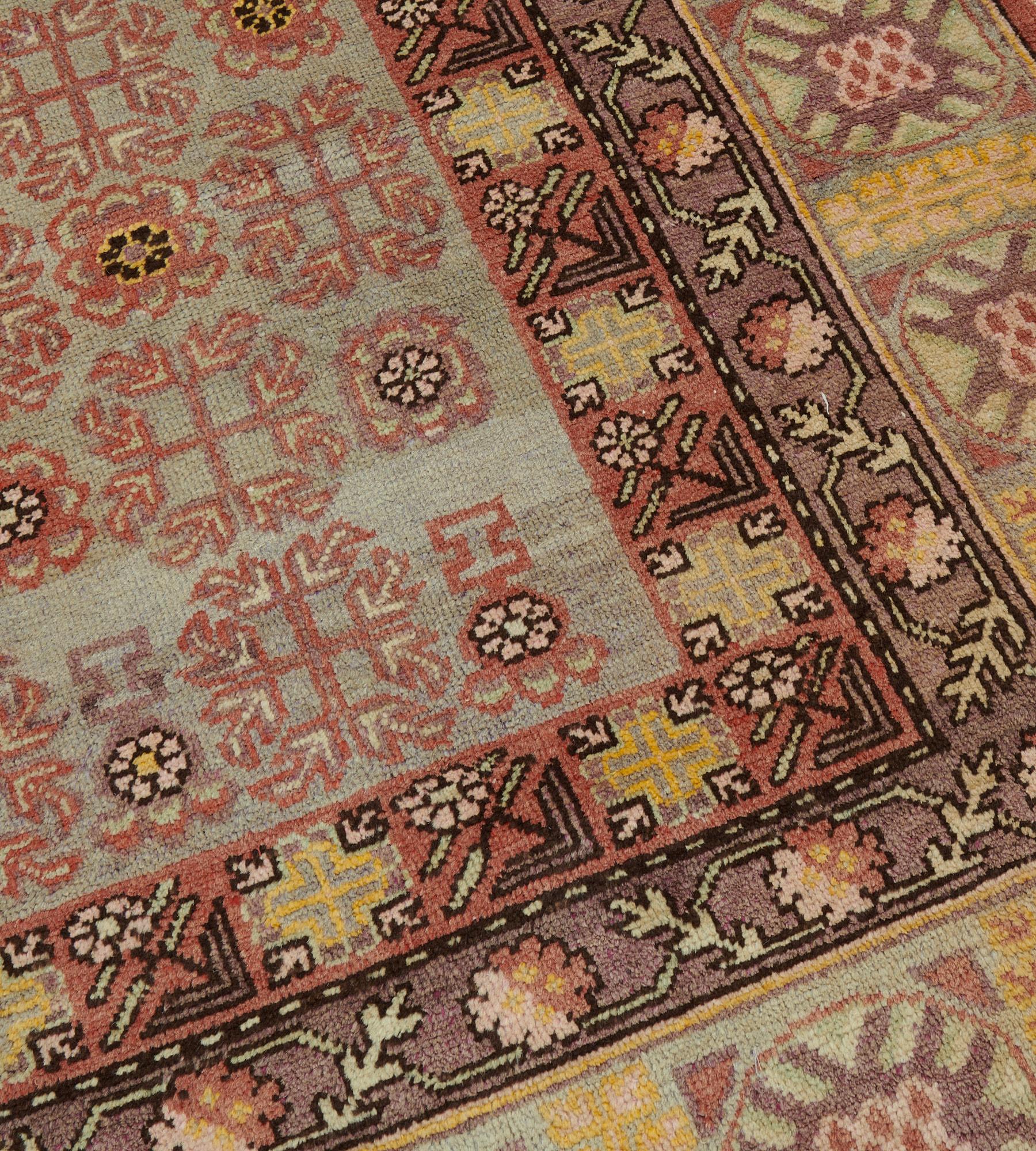19th Century Antique Hand Knotted Wool Khotan Rug For Sale