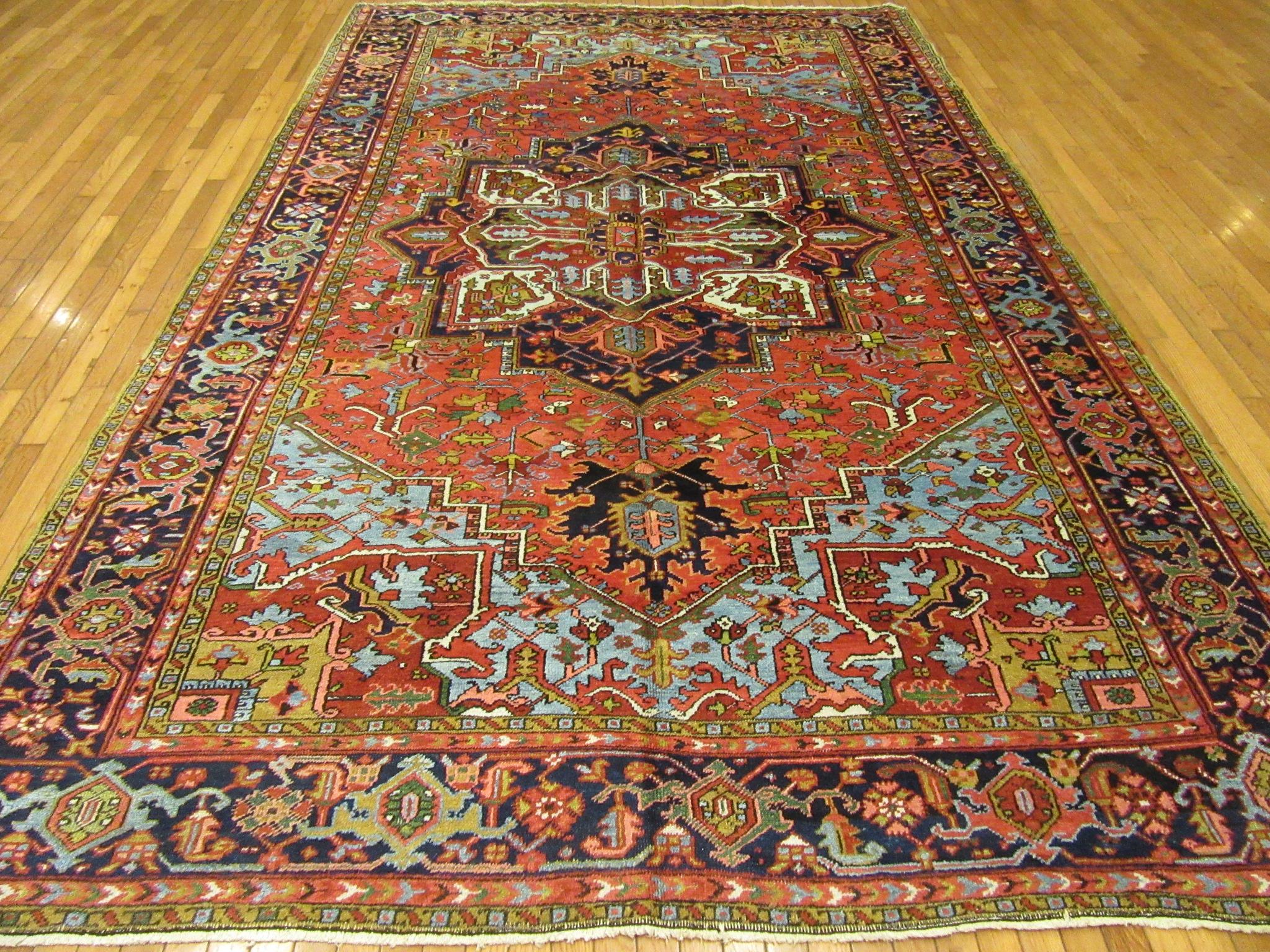 Antique Hand-Knotted Wool Persian Heriz Area Rug For Sale 6