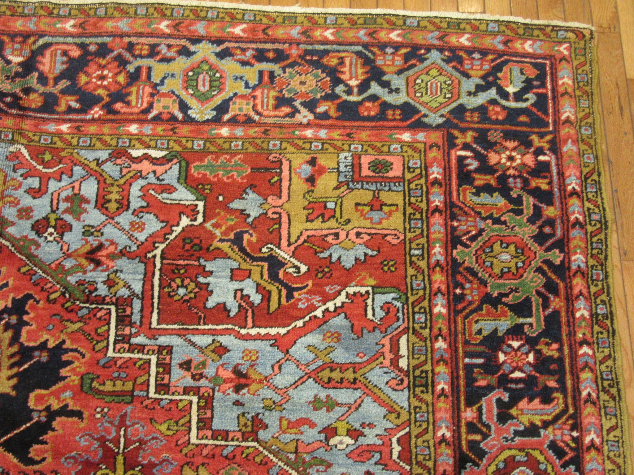 Antique Hand-Knotted Wool Persian Heriz Area Rug For Sale 3