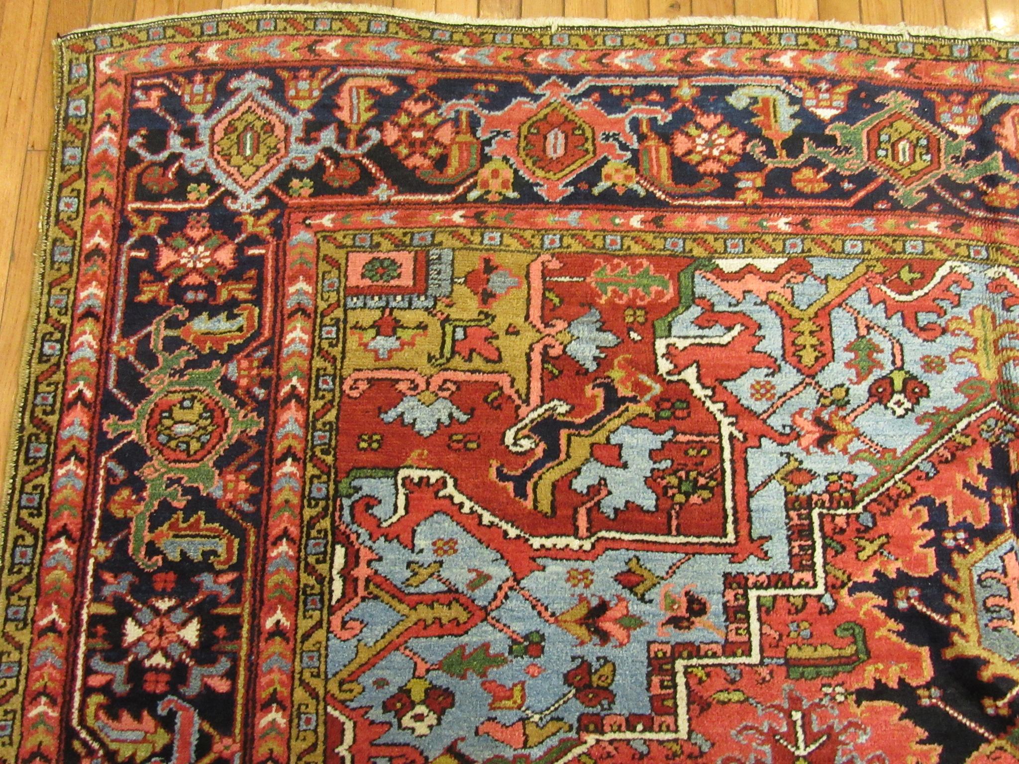 Antique Hand-Knotted Wool Persian Heriz Area Rug For Sale 4