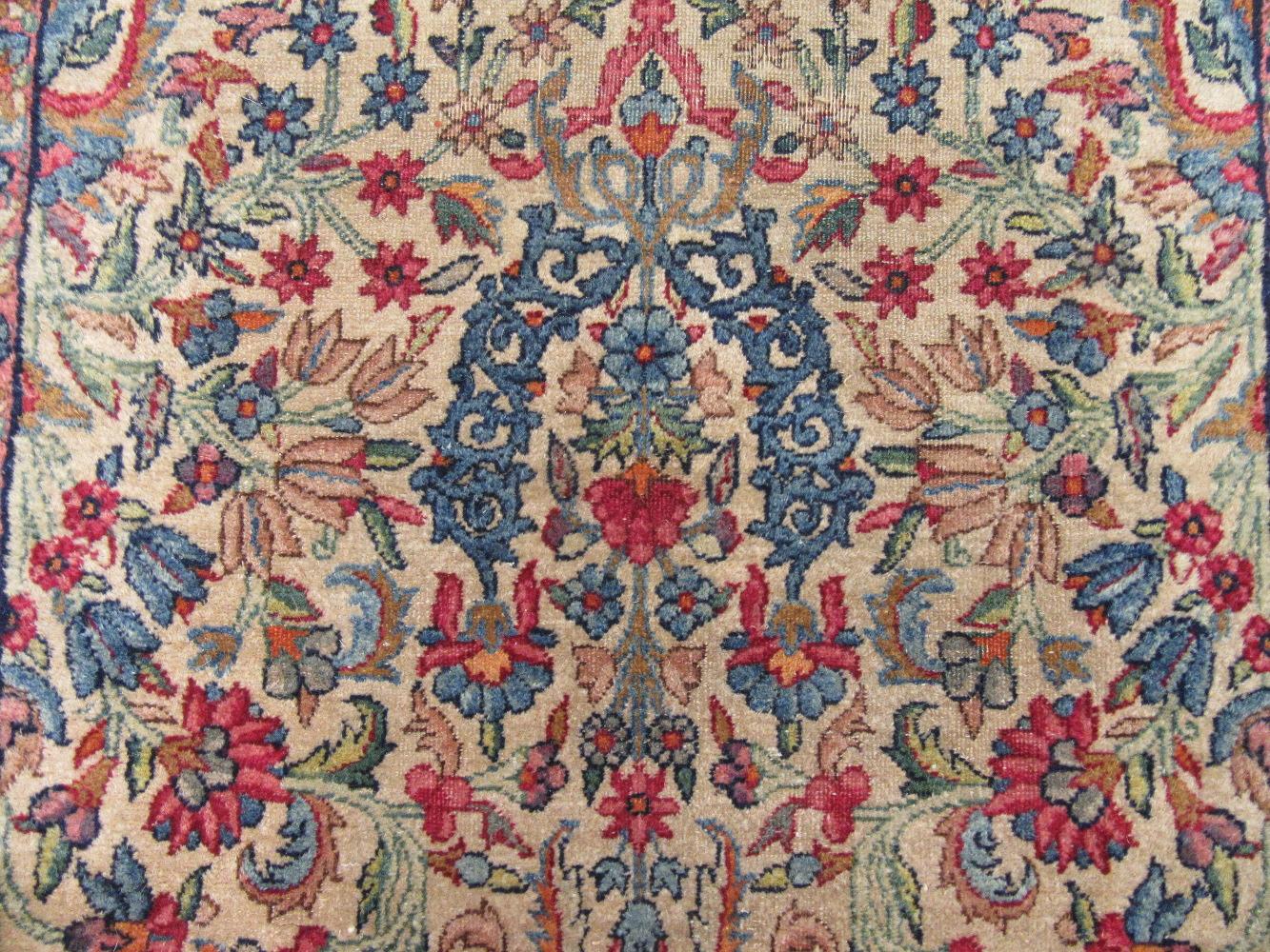 Antique Hand Knotted Wool Persian Kerman Runner In Good Condition For Sale In Atlanta, GA