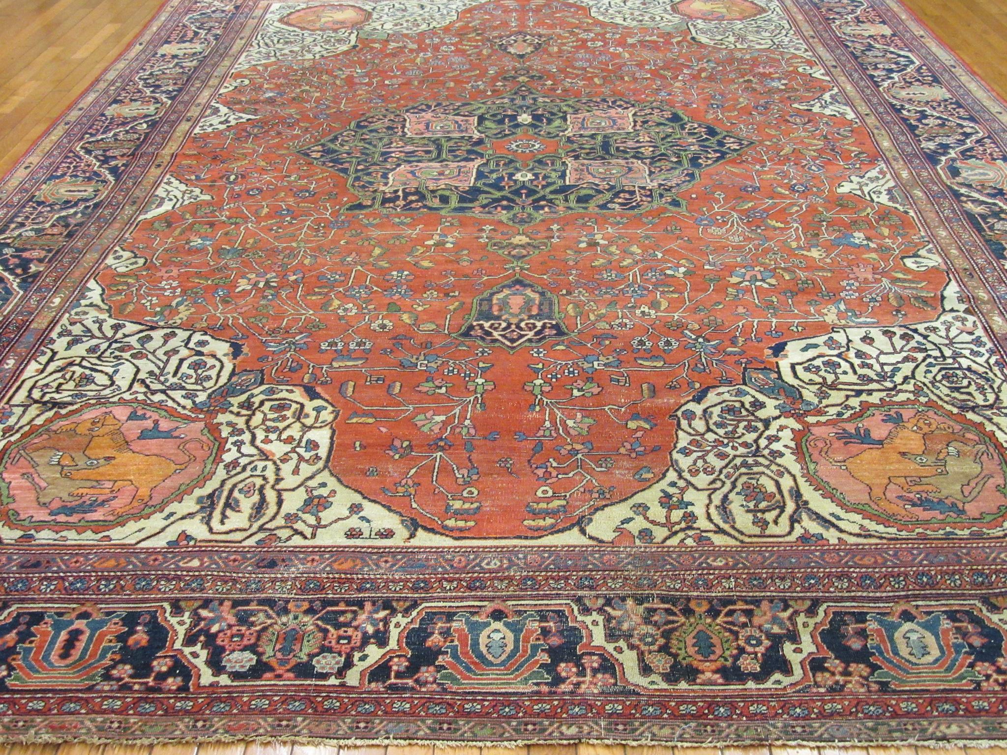 Antique Hand-Knotted Wool Persian Sarouk Farahan Rug For Sale 2