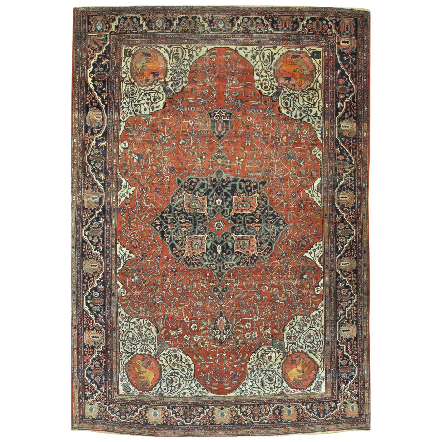 Antique Hand-Knotted Wool Persian Sarouk Farahan Rug For Sale