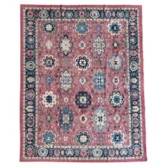 Antique Hand Knotted Wool Rug, India, Floral Repeating Pattern