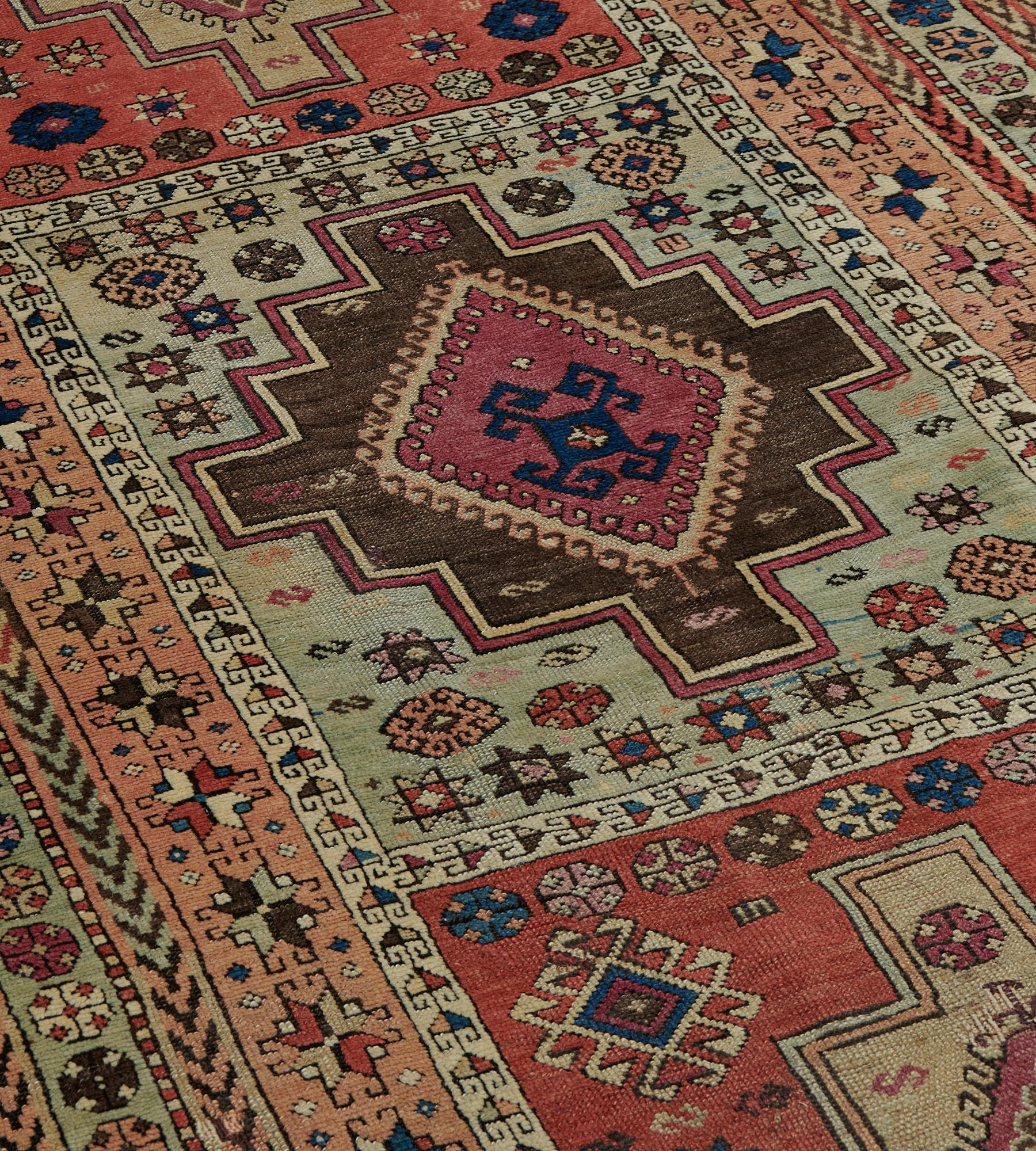 Caucasian Antique Hand-Knotted Wool Traditional Karabagh Runner, c. 1880 For Sale