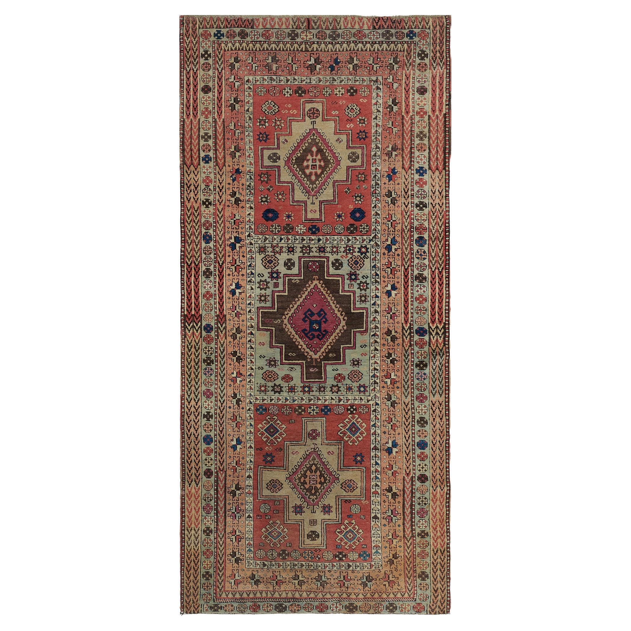 Antique Hand-Knotted Wool Traditional Karabagh Runner, c. 1880