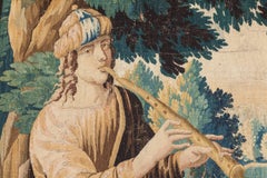 Antique Hand-Loomed Flute Player Tapestry, Aubusson France, circa 1700