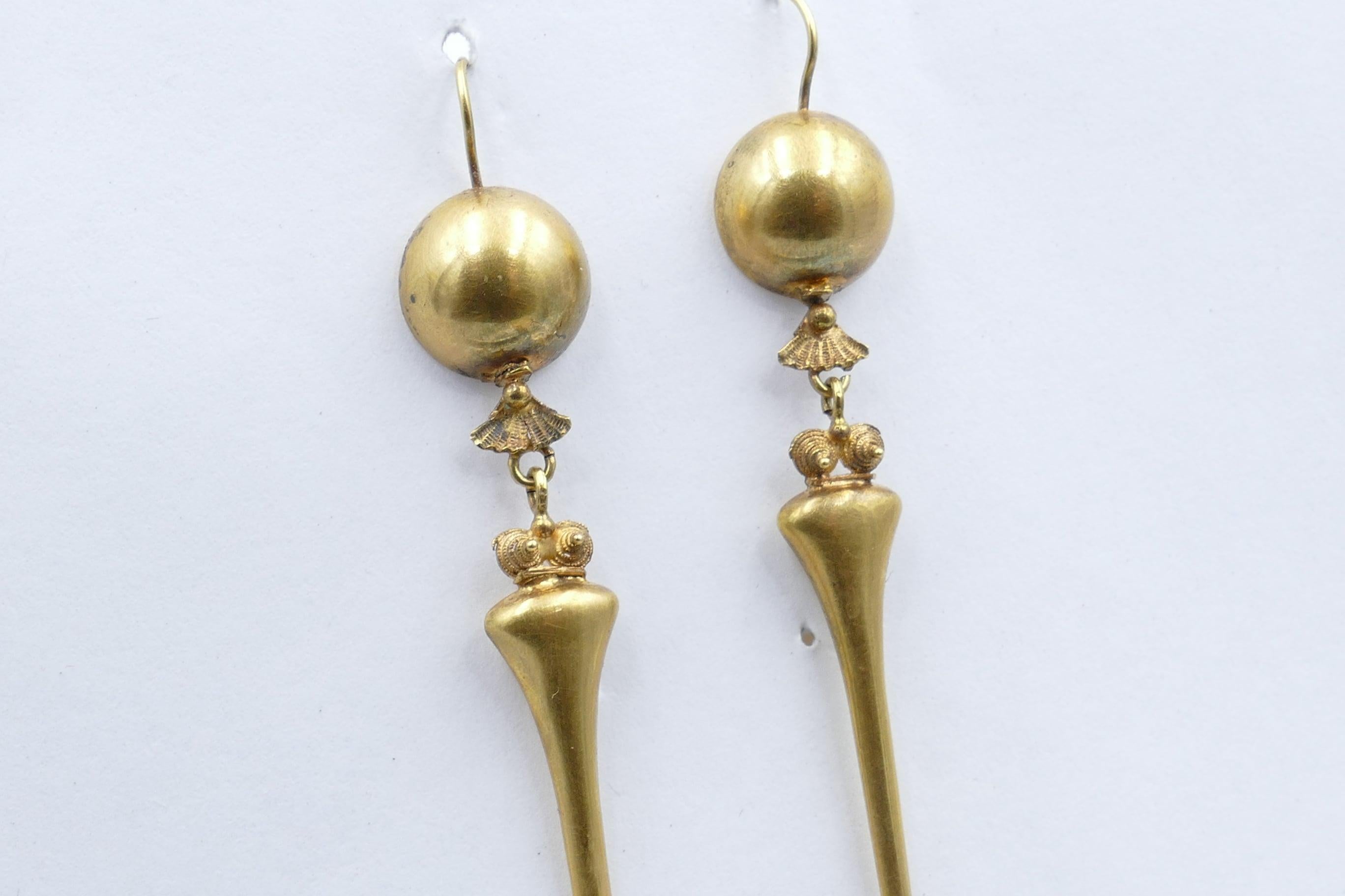 Victorian Antique Handmade 9 Carat Yellow Gold Drop Earrings For Sale