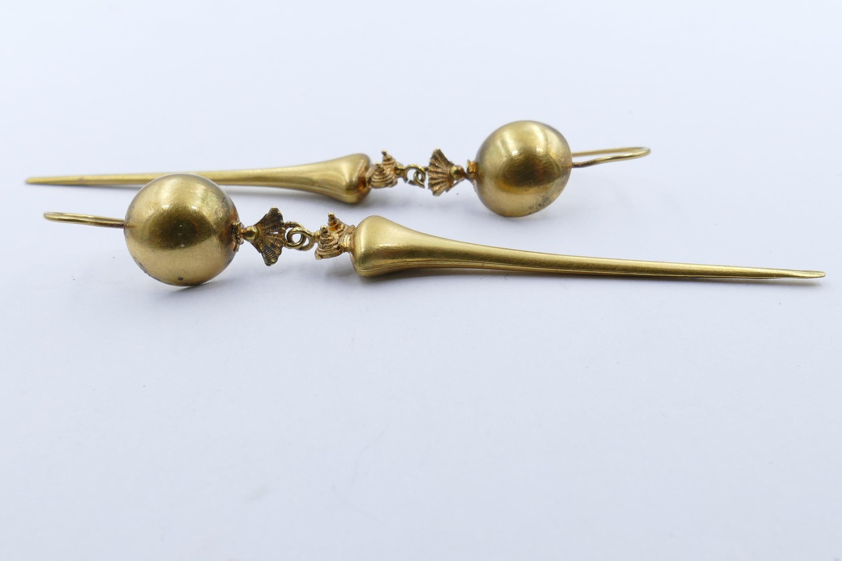 Women's Antique Handmade 9 Carat Yellow Gold Drop Earrings For Sale