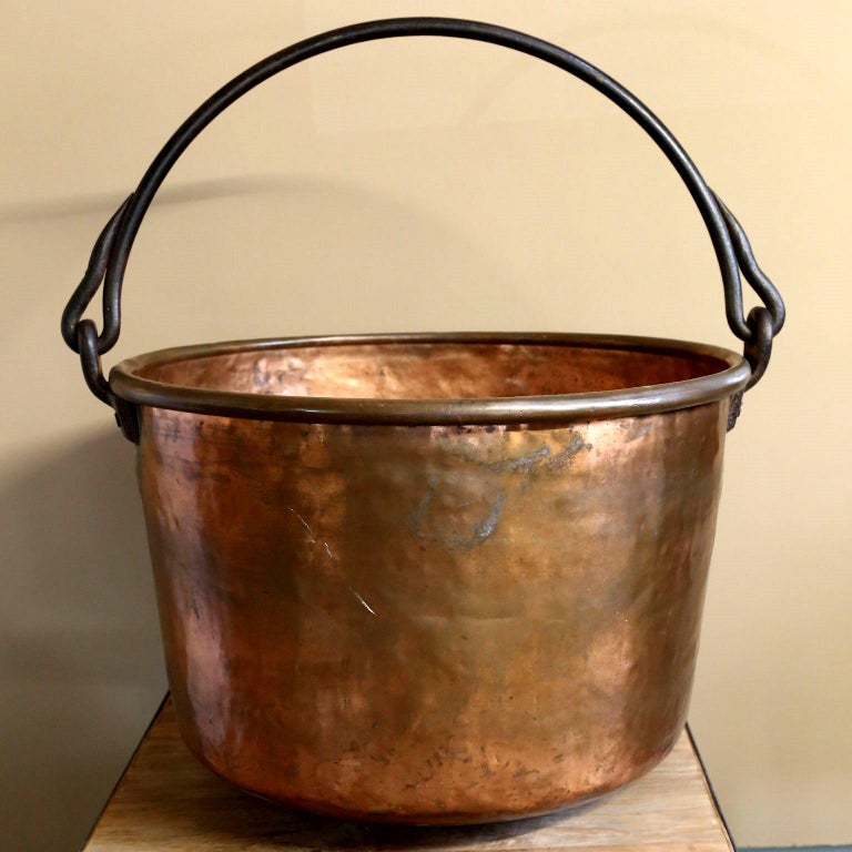 Antique, Handmade Copper Apple Butter Kettle with Iron Handle at