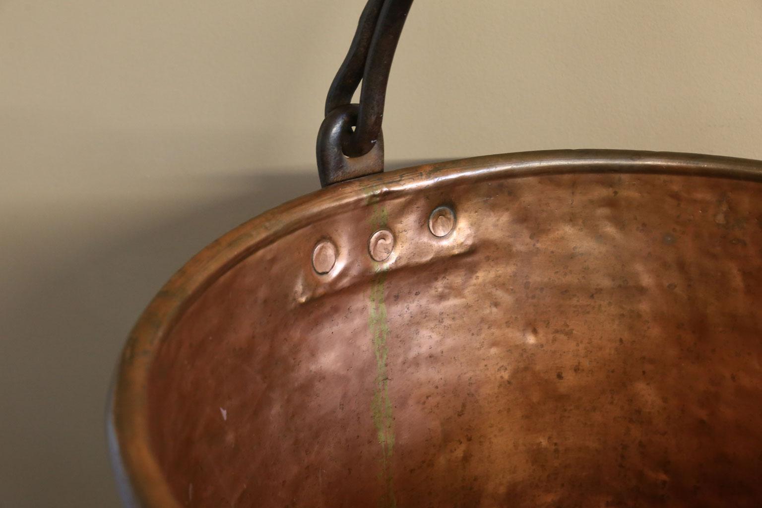 American Antique, Handmade Copper Apple Butter Kettle with Forged Iron Handle