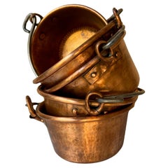 Antique Hand Made French Copper Cauldrons, Set of 5 Antique Hand Made French Copper Cauldrons, Set of 5