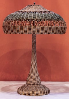 Antique Hand-Made Wicker Table Lamp