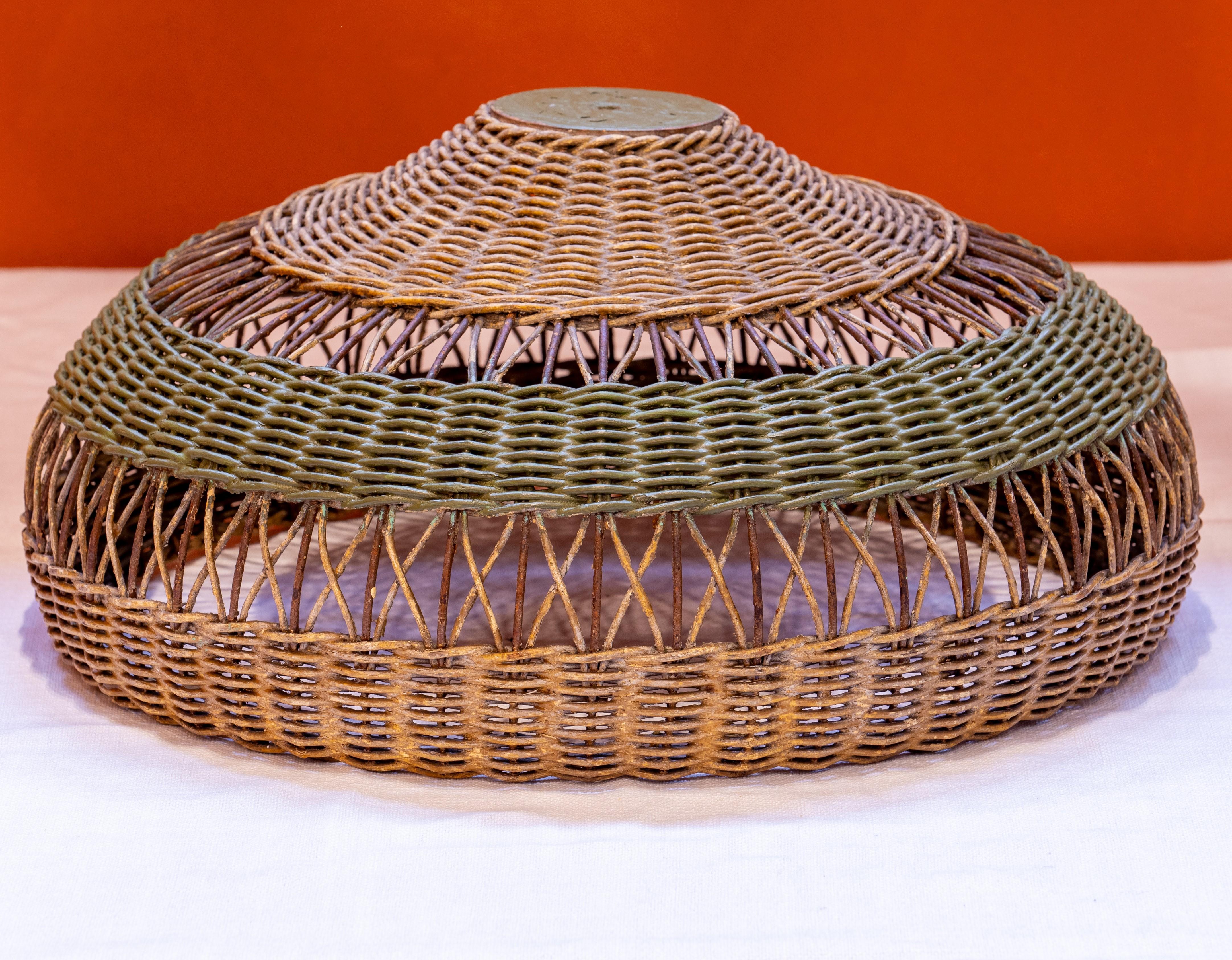 American Antique Hand-Made Wicker Table Lamp For Sale