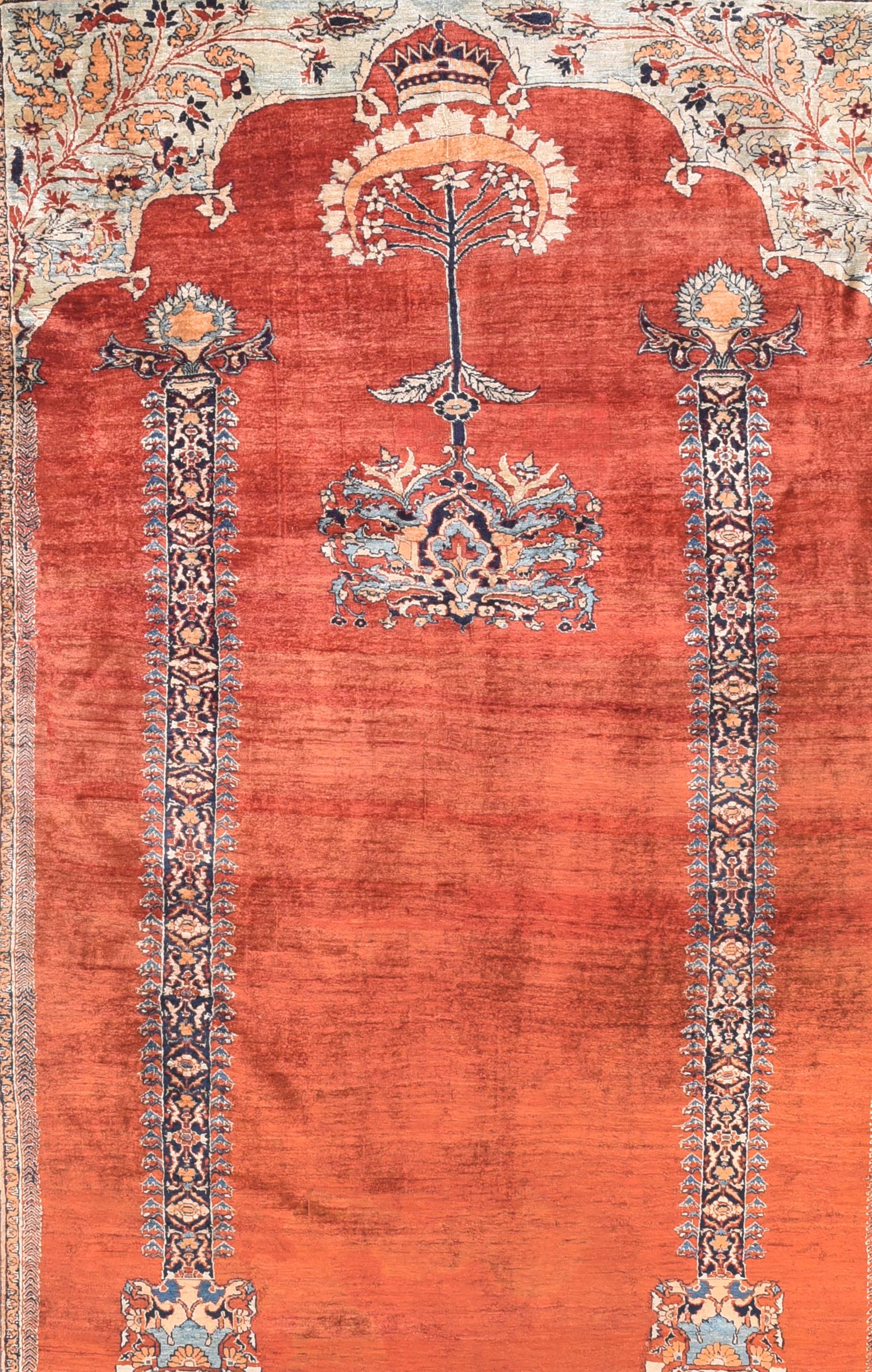 Antique Persian Silk Heriz Area Rug
 