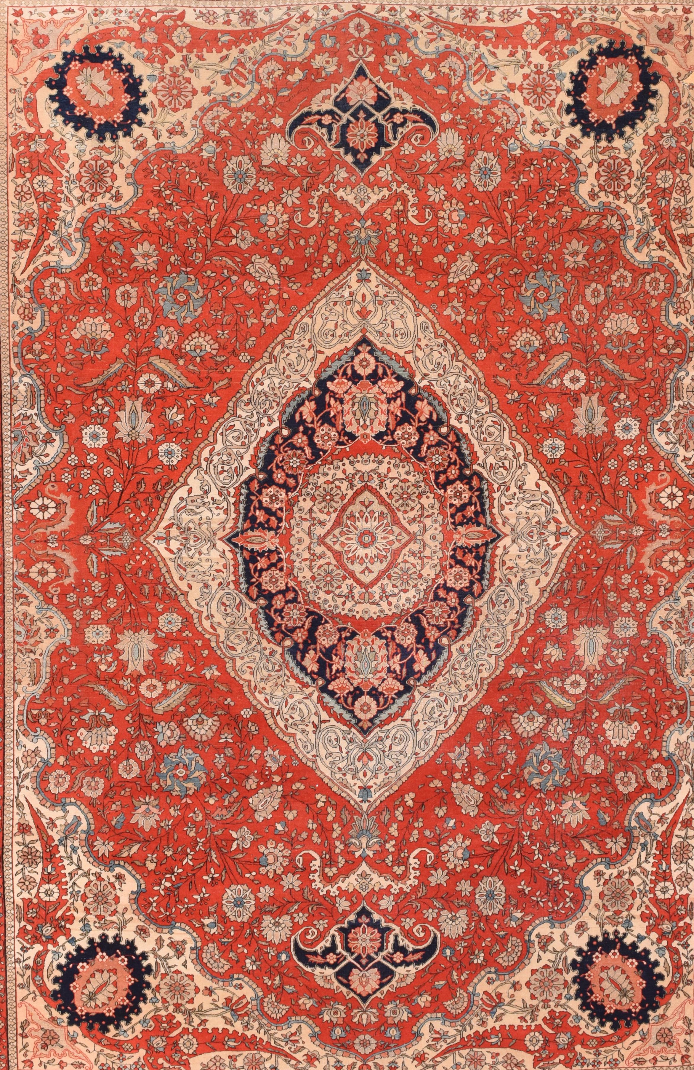Antique handmade Mohtasham Kashan Persian rug.
 