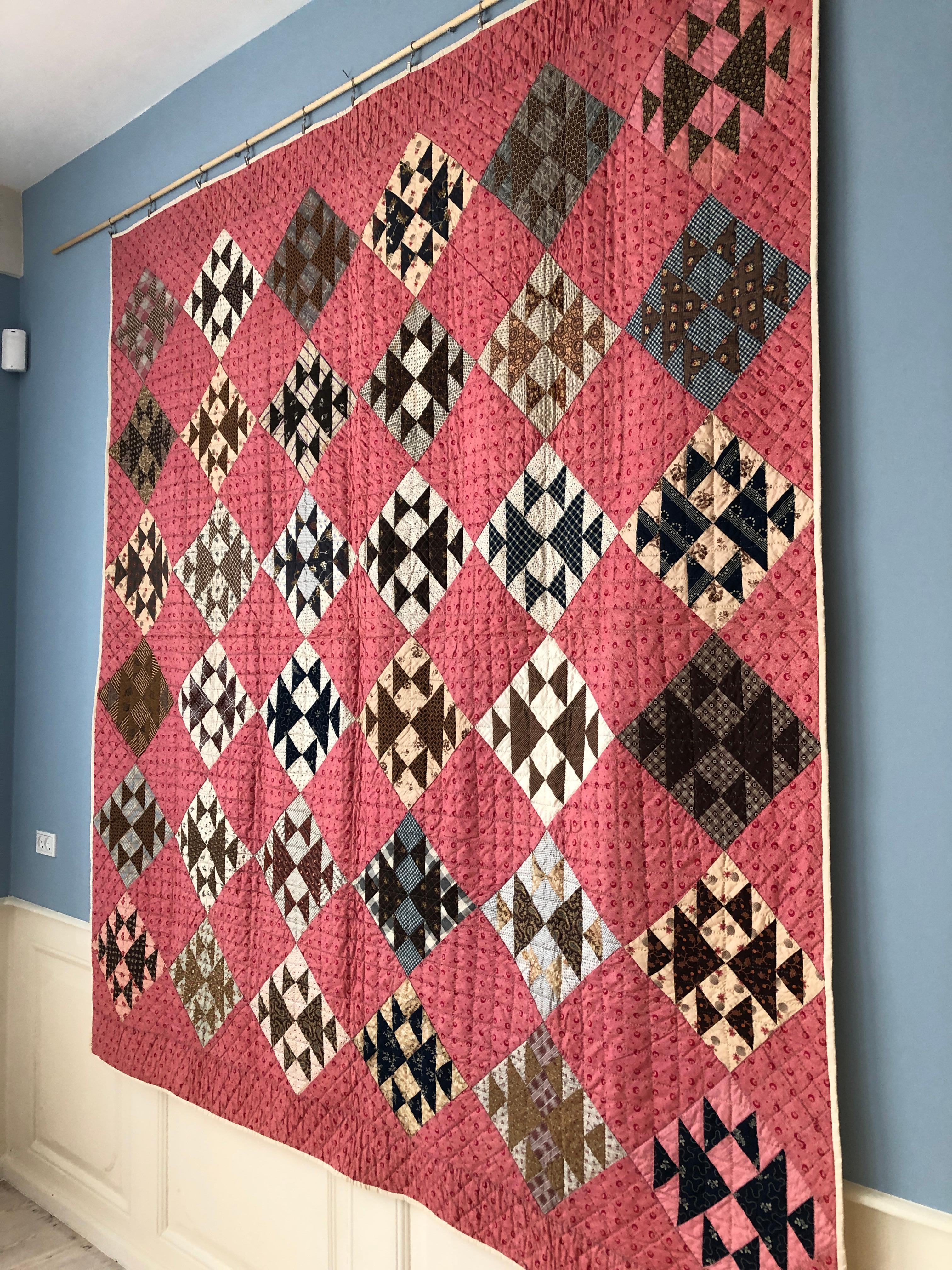 Américain Courtepointe ancienne en coton multicolore en patchwork 