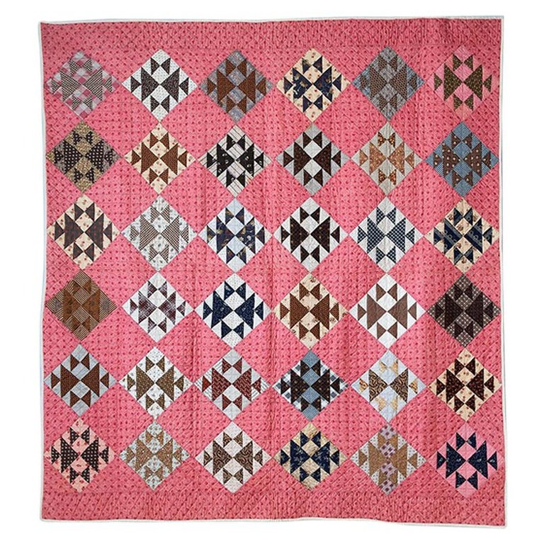 Antique Hand Made Multicolored Cotton Patchwork "Fox and Geese" Quilt, USA,  1880's at 1stDibs