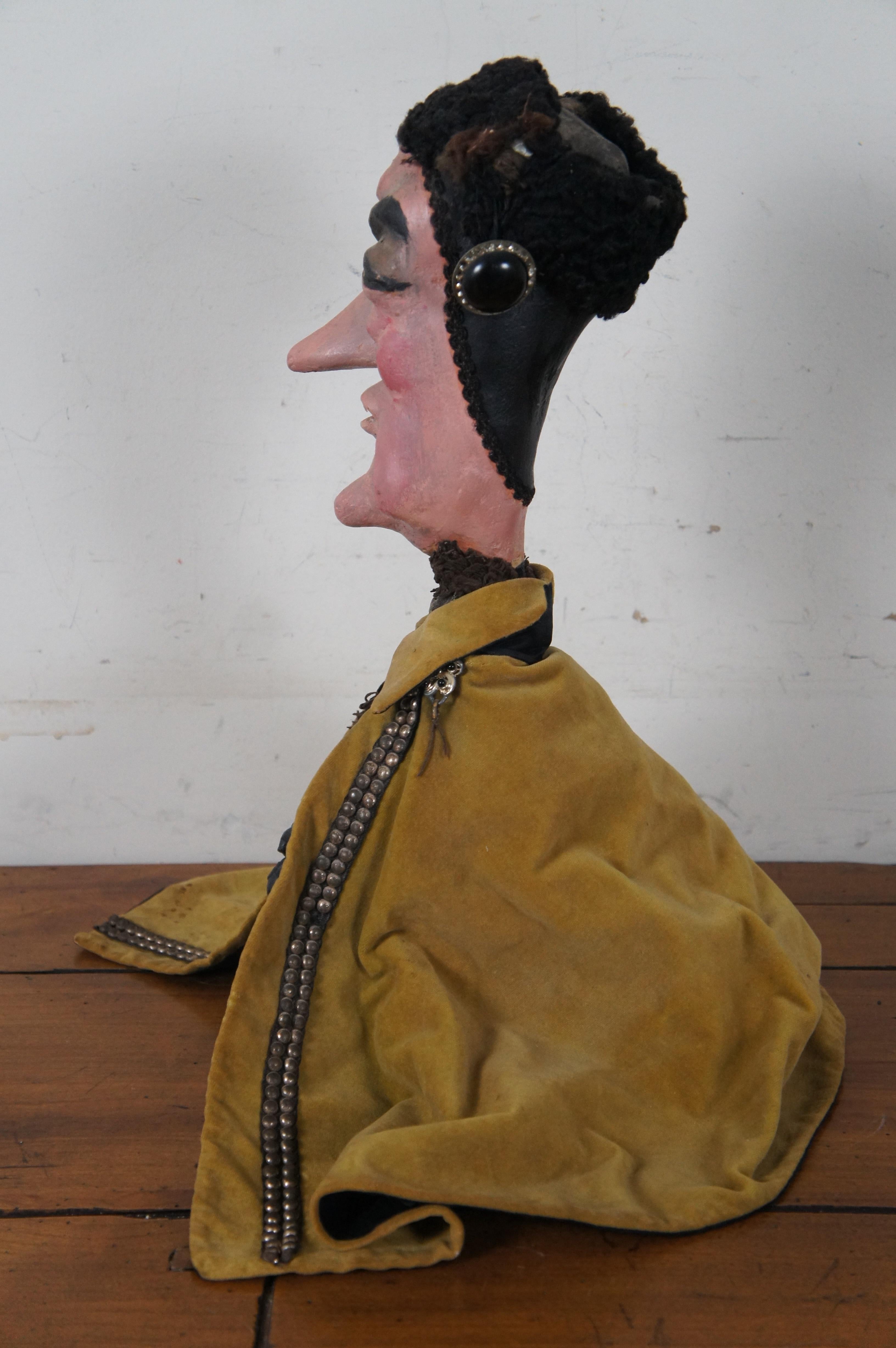 Antique Hand Made Paper Mache Hand Puppet & Stand Folk Art Doll Sculpture 1