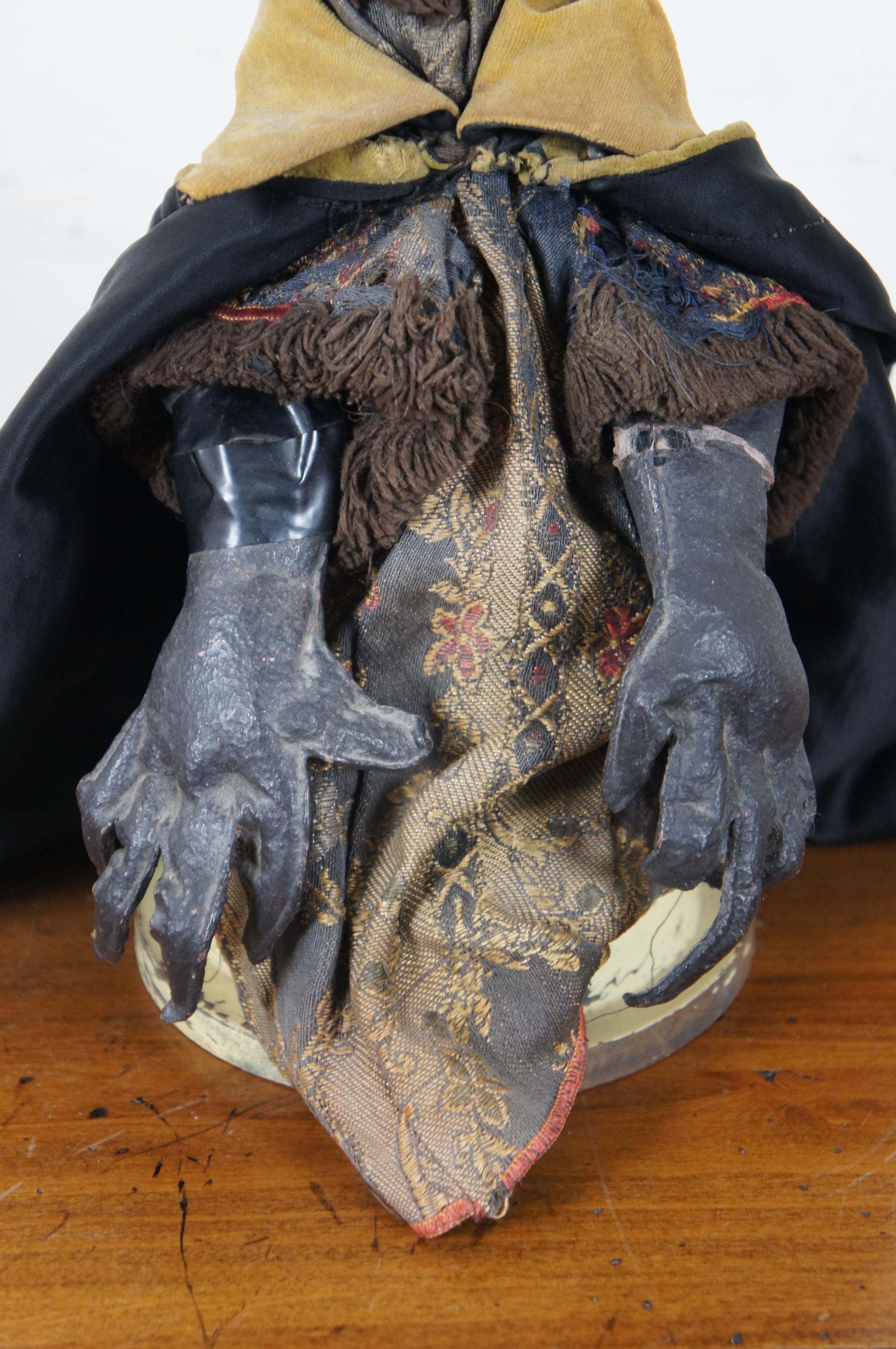 Antique Hand Made Paper Mache Hand Puppet & Stand Folk Art Doll Sculpture 4