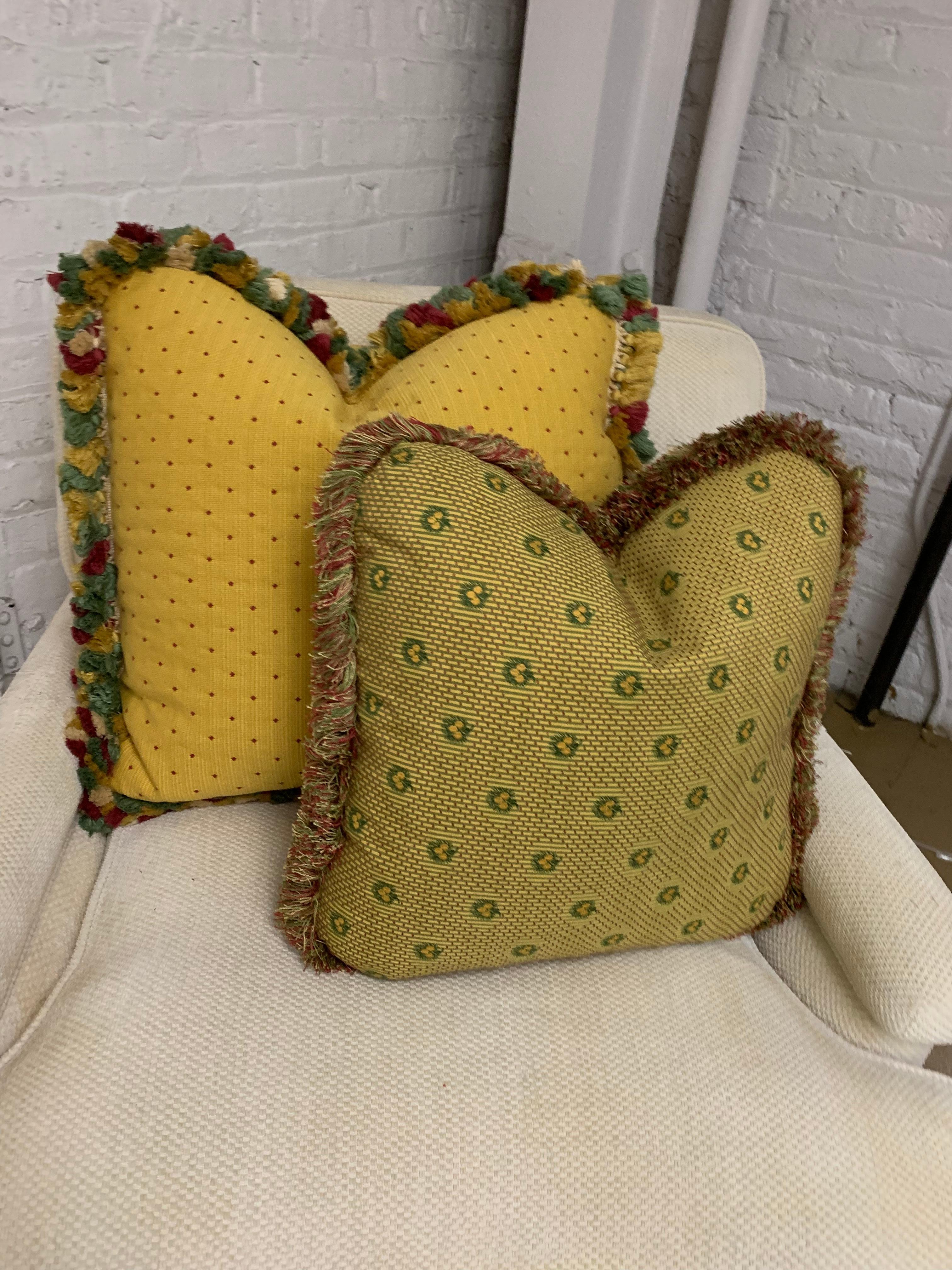 Antique handmade pillows gold and green / a pair
Handmade and hand stiched, these antique pillows are one of a kind -
gold with slight pin dot pattern, and incredible multi-tassel trim!
Dimensions: 18