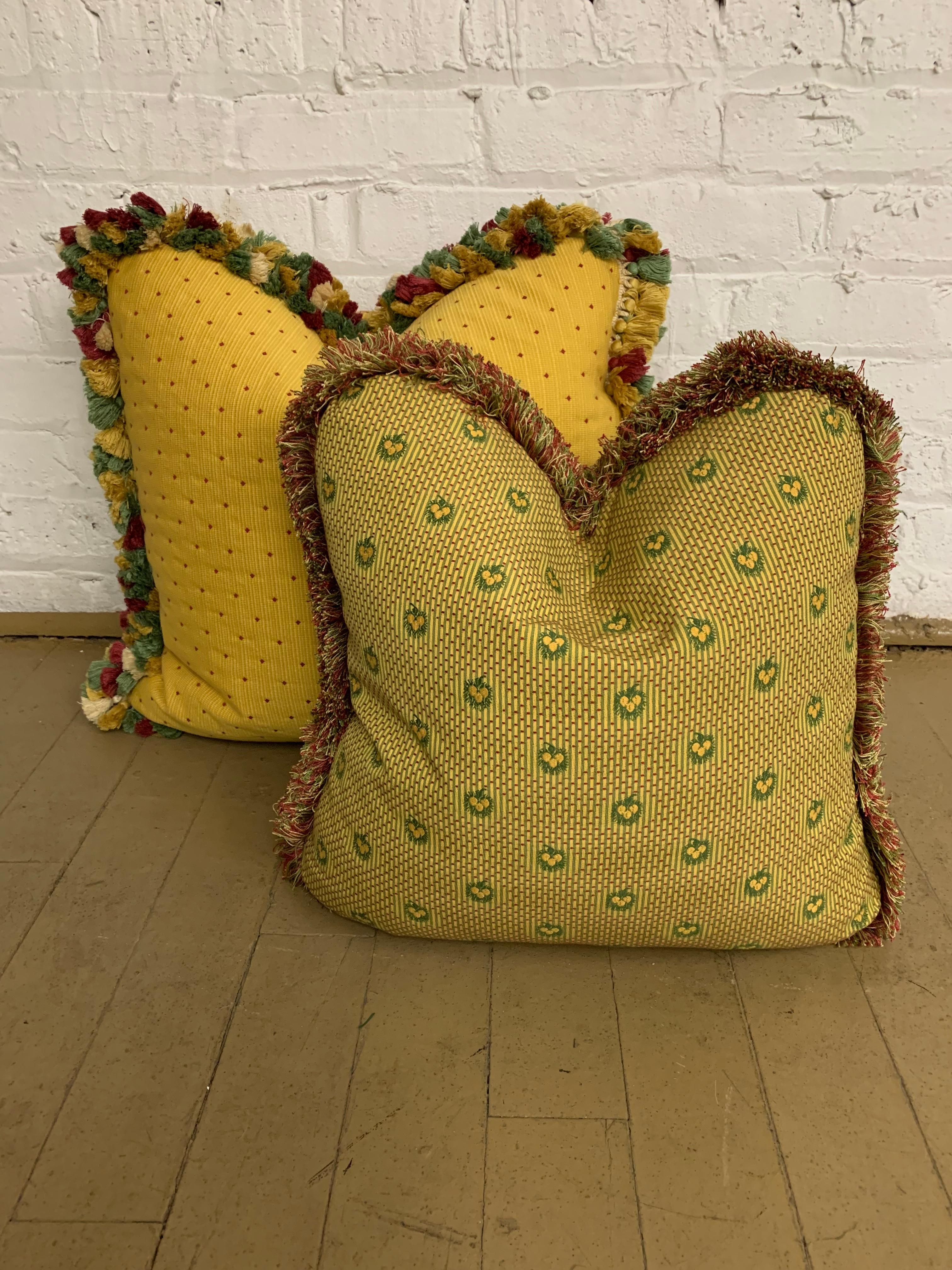Victorian Antique Handmade Pillows Gold and Green / a pair For Sale