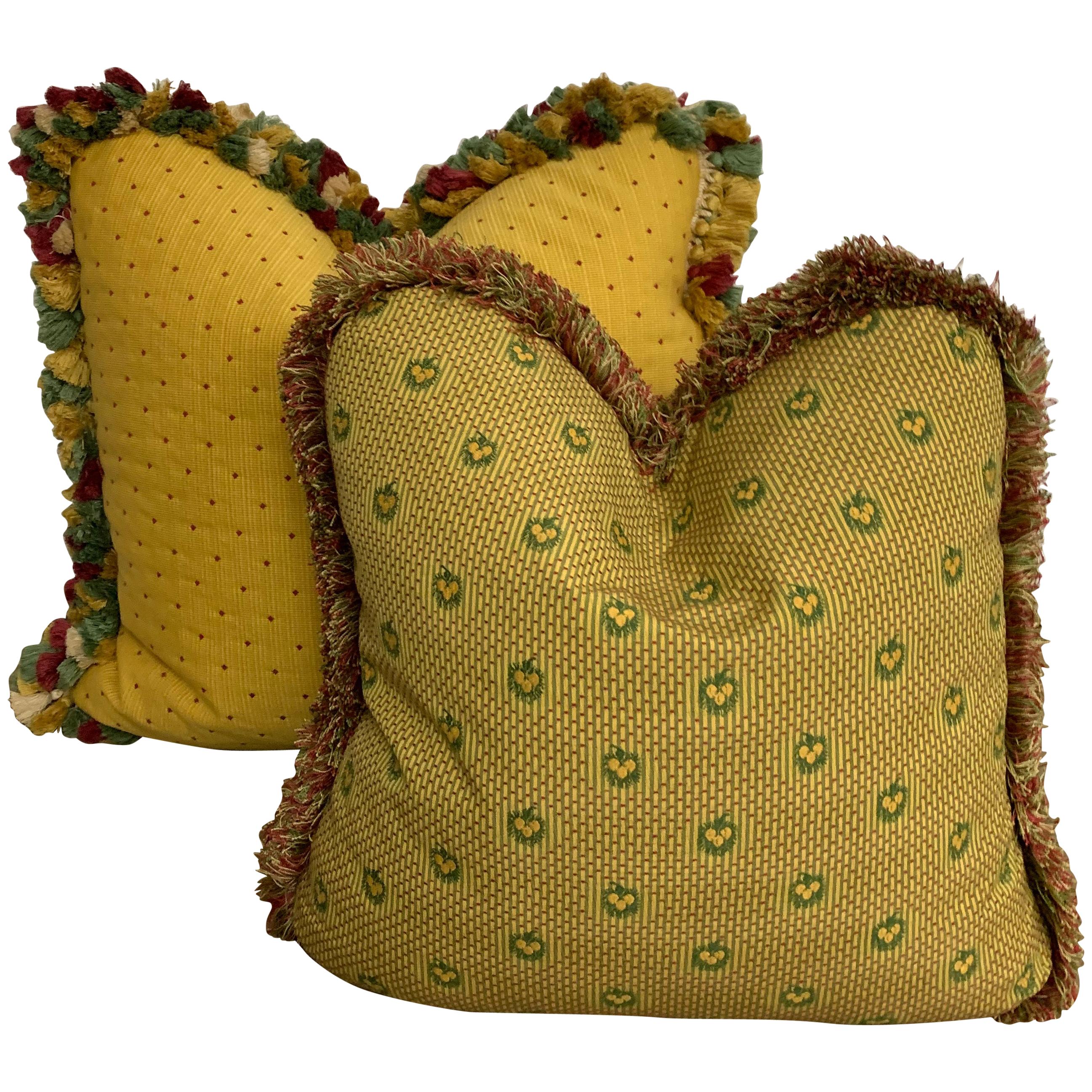 Antique Handmade Pillows Gold and Green / a pair For Sale